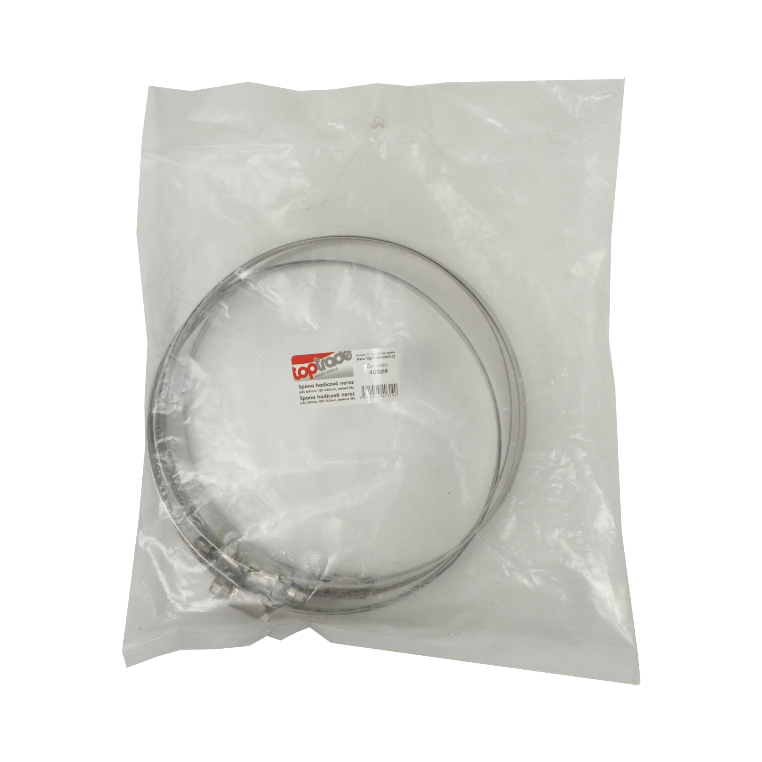 TOPTRADE nerezové hadicové spony 120–140 mm, sada 5 ks – šířka 9 mm