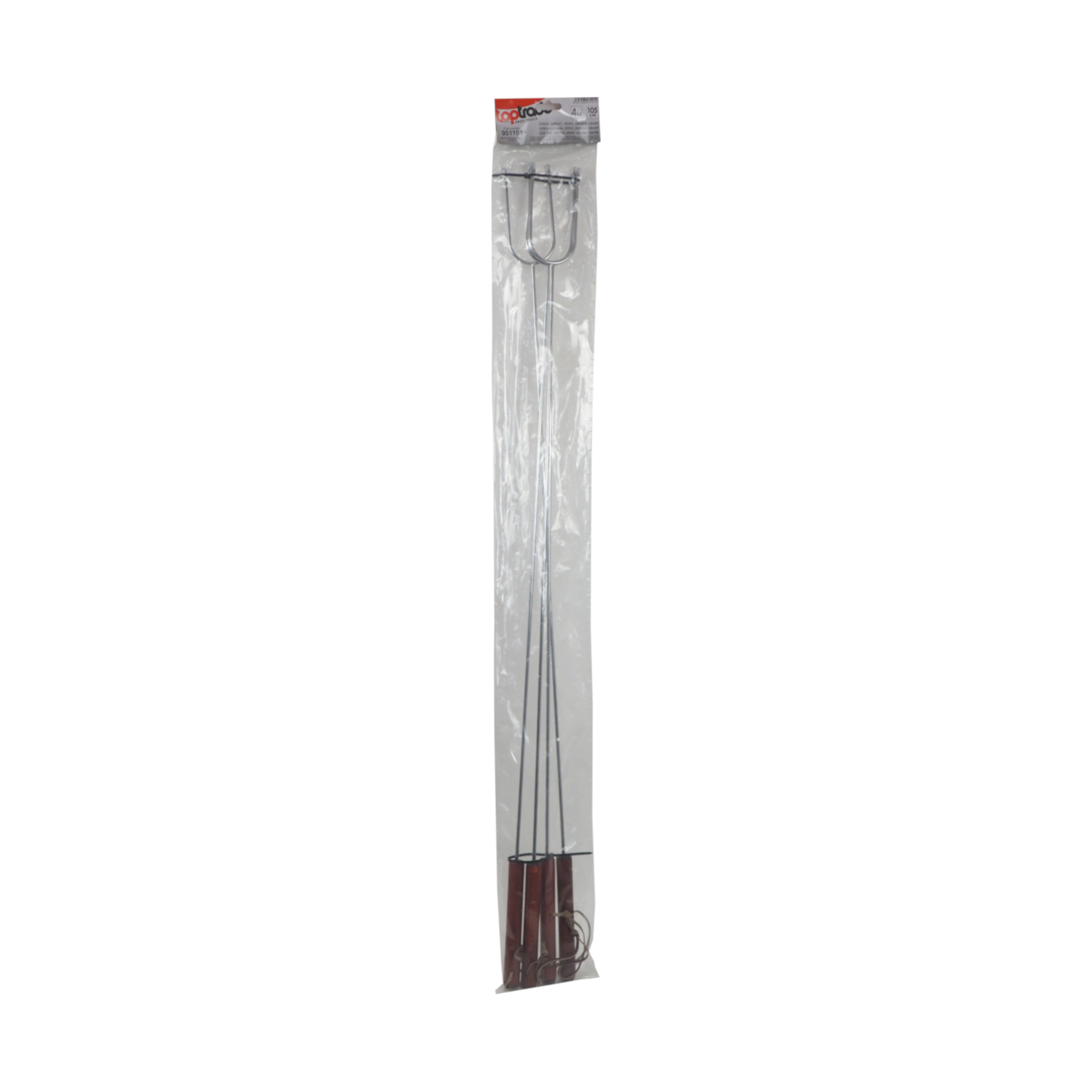 TOPTRADE opékací vidlice 105 cm (4 ks) – chrom, dřevěná rukojeť