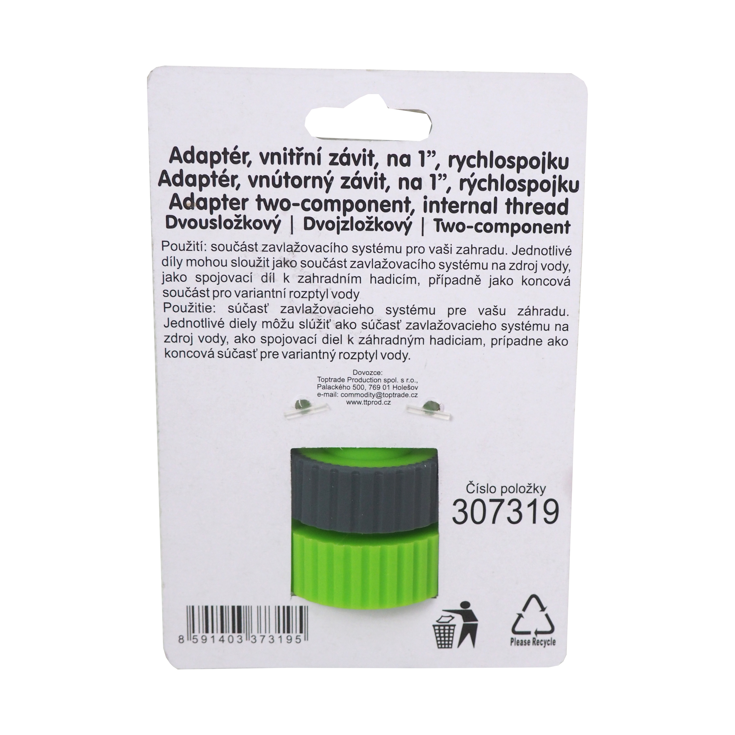 TOPTRADE adaptér, vnitřní závit 1", rychlospojka 3/4" x 1", dvousložkový
