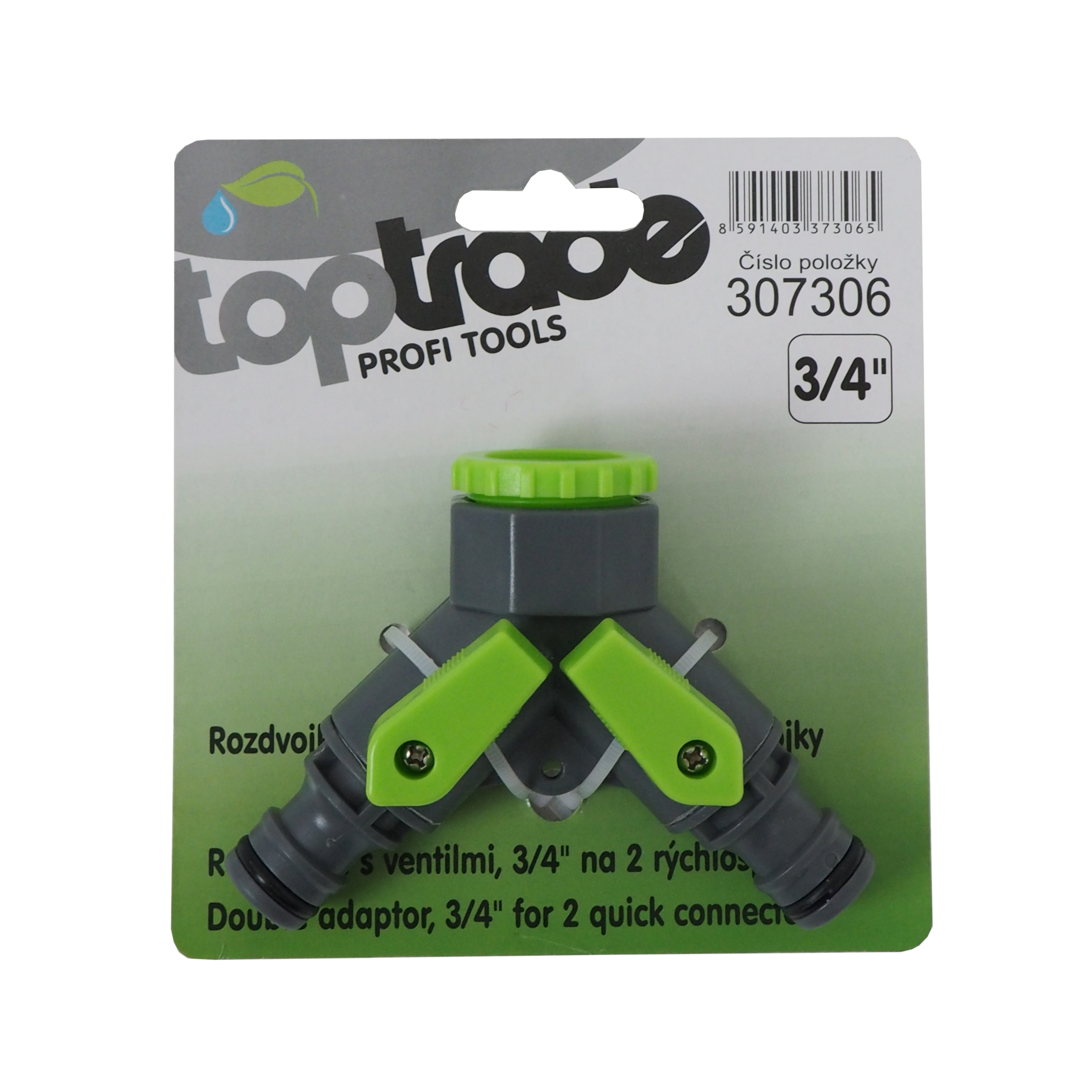 TOPTRADE rozdvojka s ventily 3/4" na 2 rychlospojky