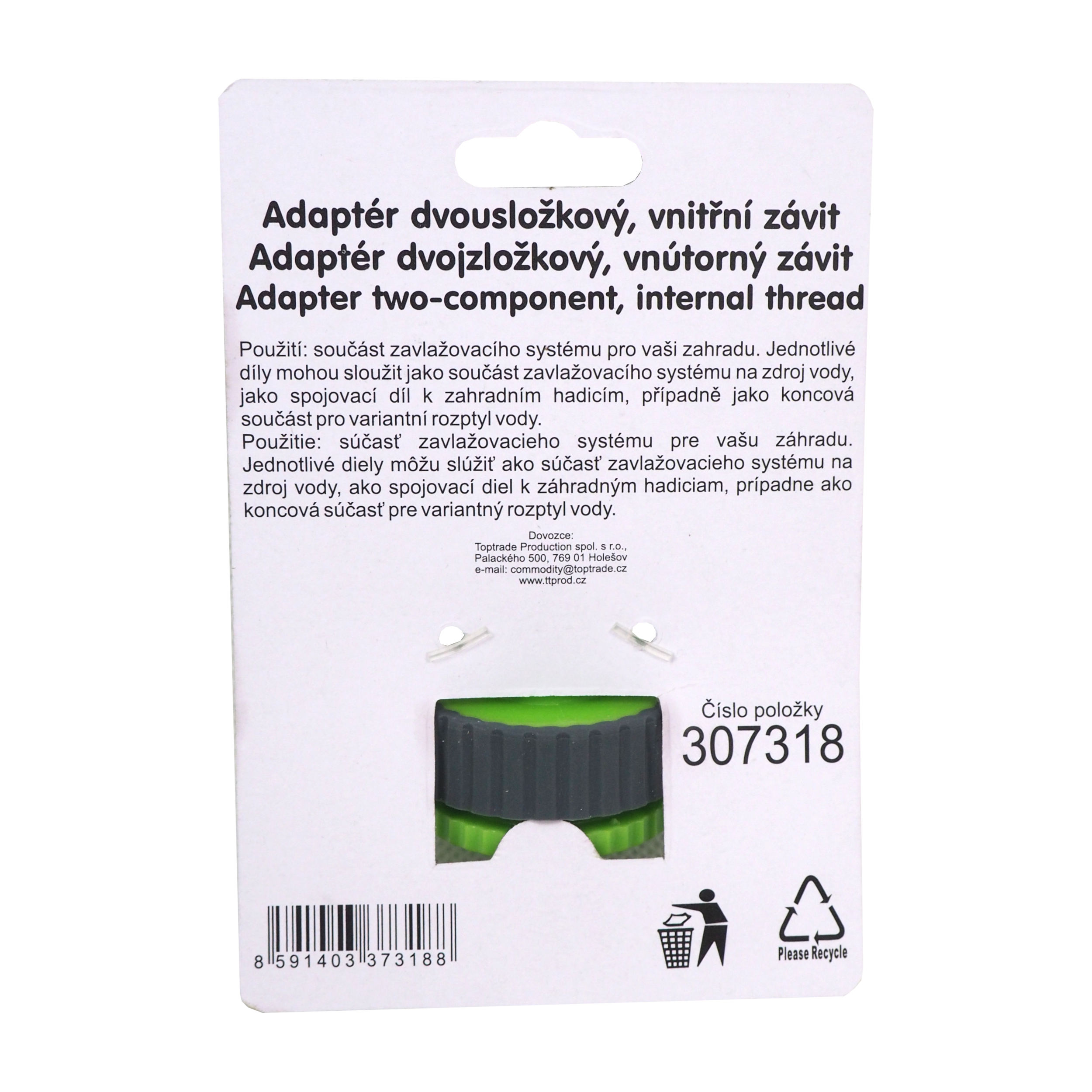 TOPTRADE adaptér, vnitřní závit 3/4" × 1", dvousložkový