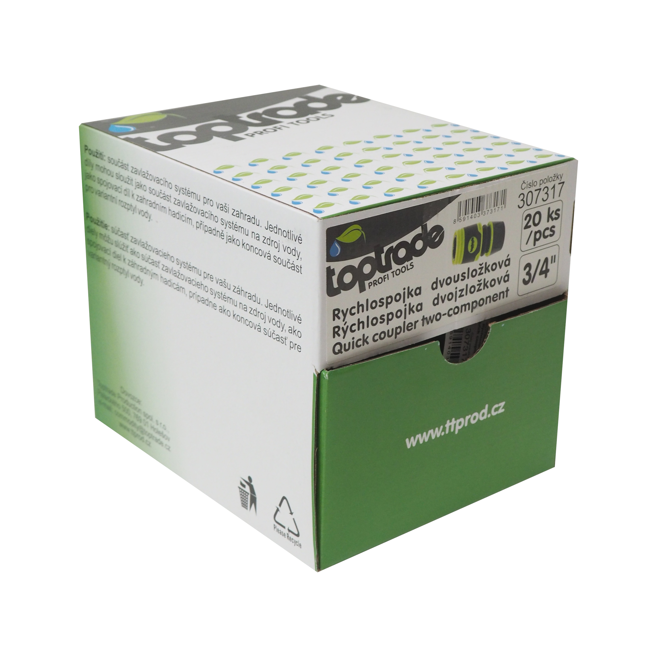 TOPTRADE rychlospojka dvousložková 3/4", sada 20 ks