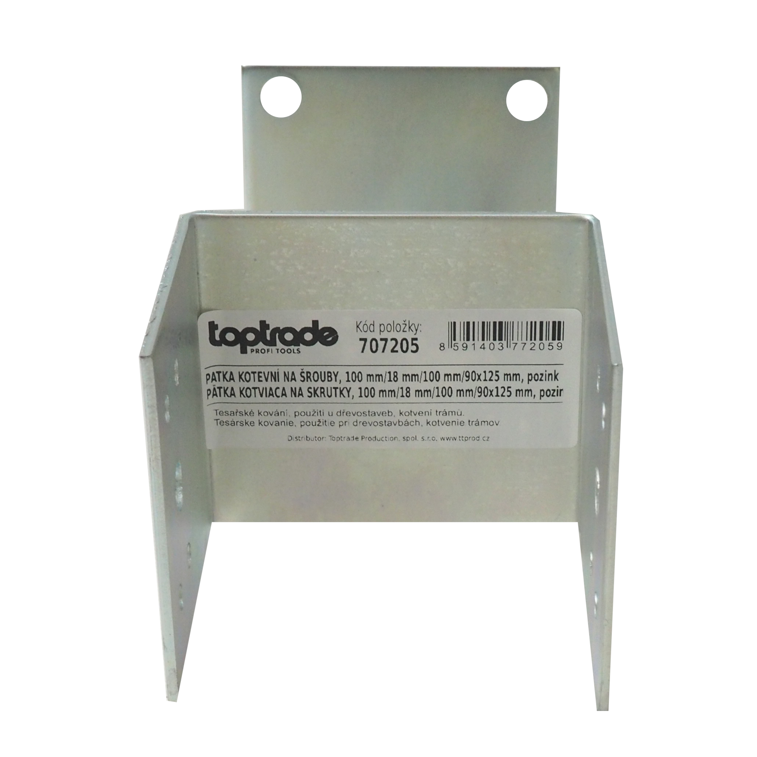TOPTRADE kotevní patka U na šrouby 100×90 mm, pozink 3 mm