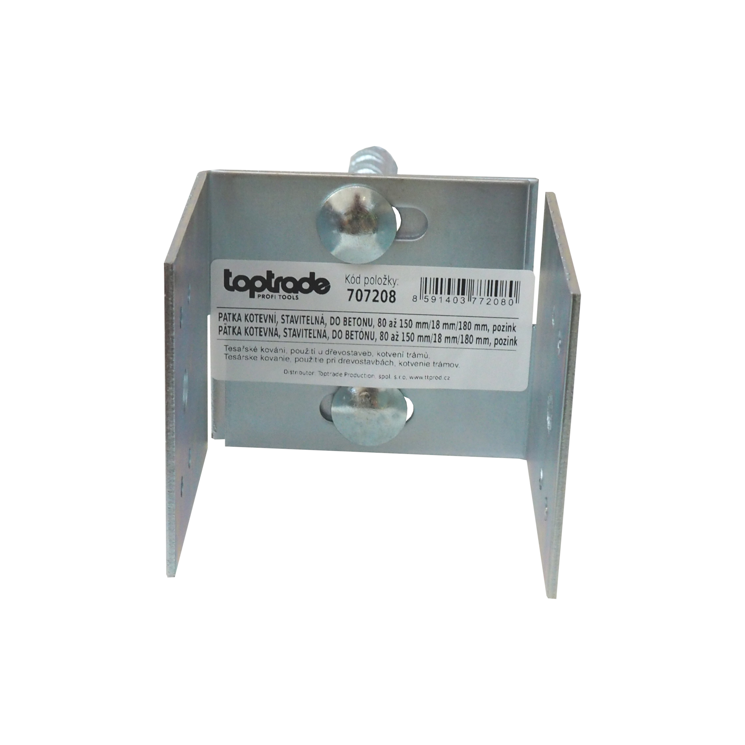 TOPTRADE kotevní U patka stavitelná do betonu 80–150 × 90 mm, pozink 3 mm