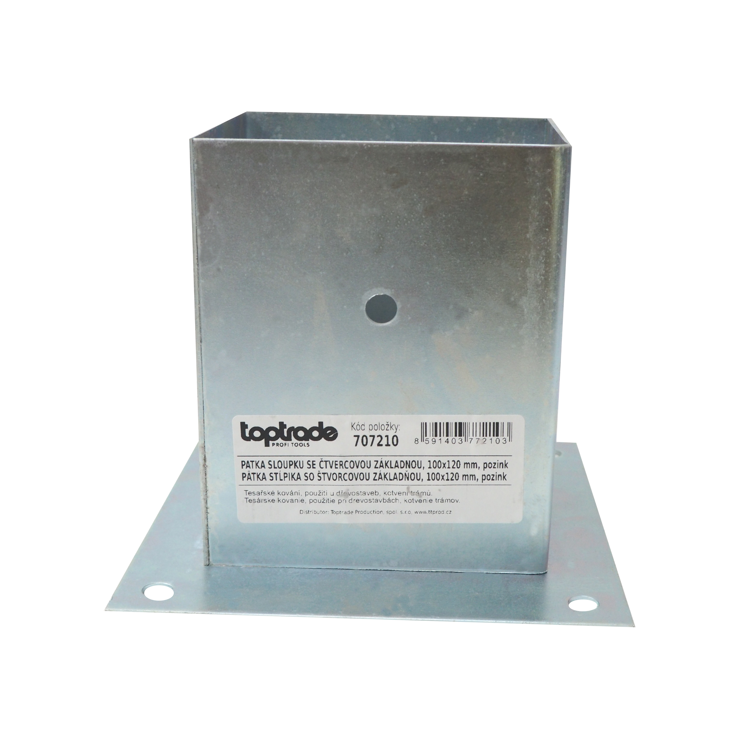 TOPTRADE patka sloupku 100×120 mm, výška 150 mm, pozink – čtvercová základna