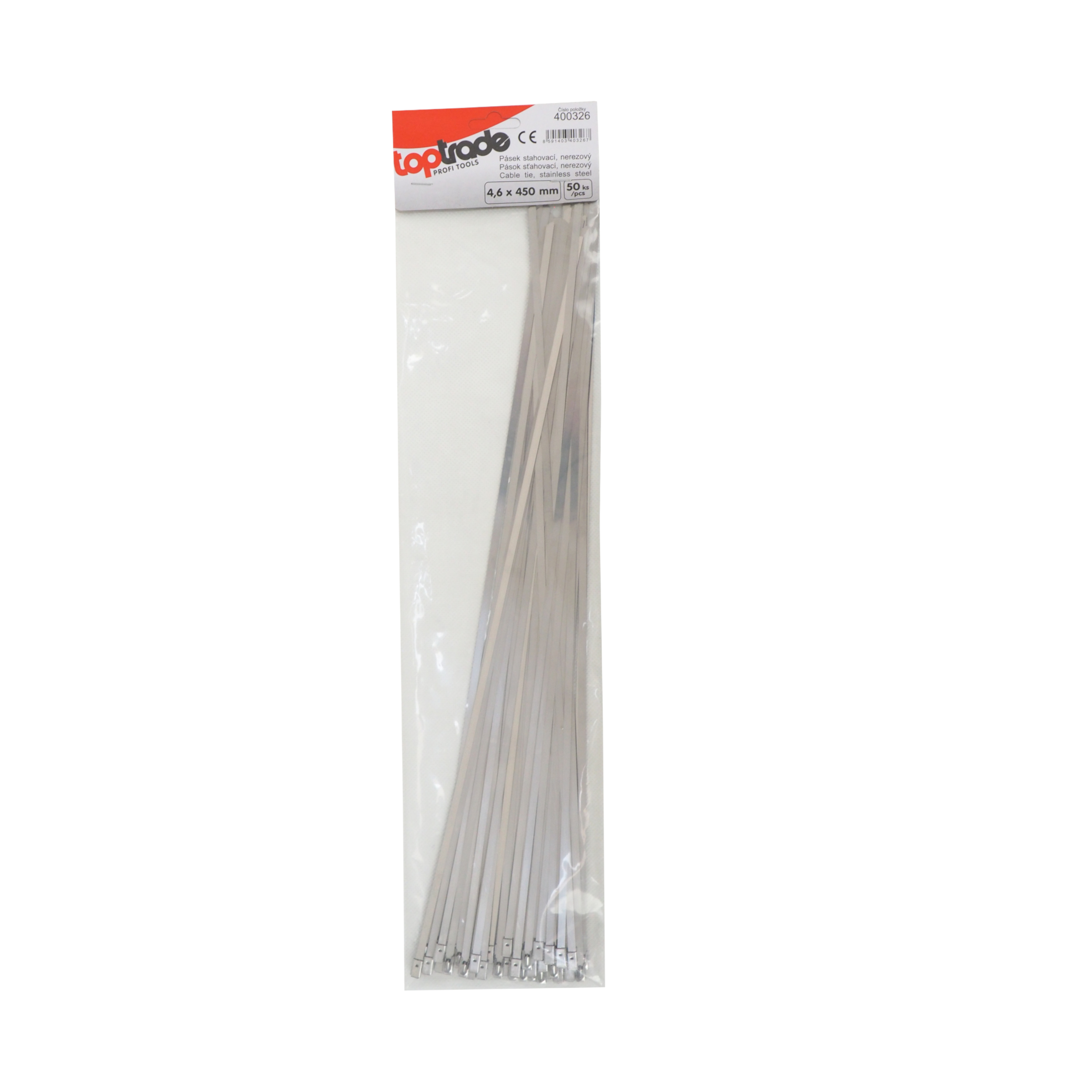 TOPTRADE stahovací pásky nerezové 4,6 × 450 mm, 50 ks