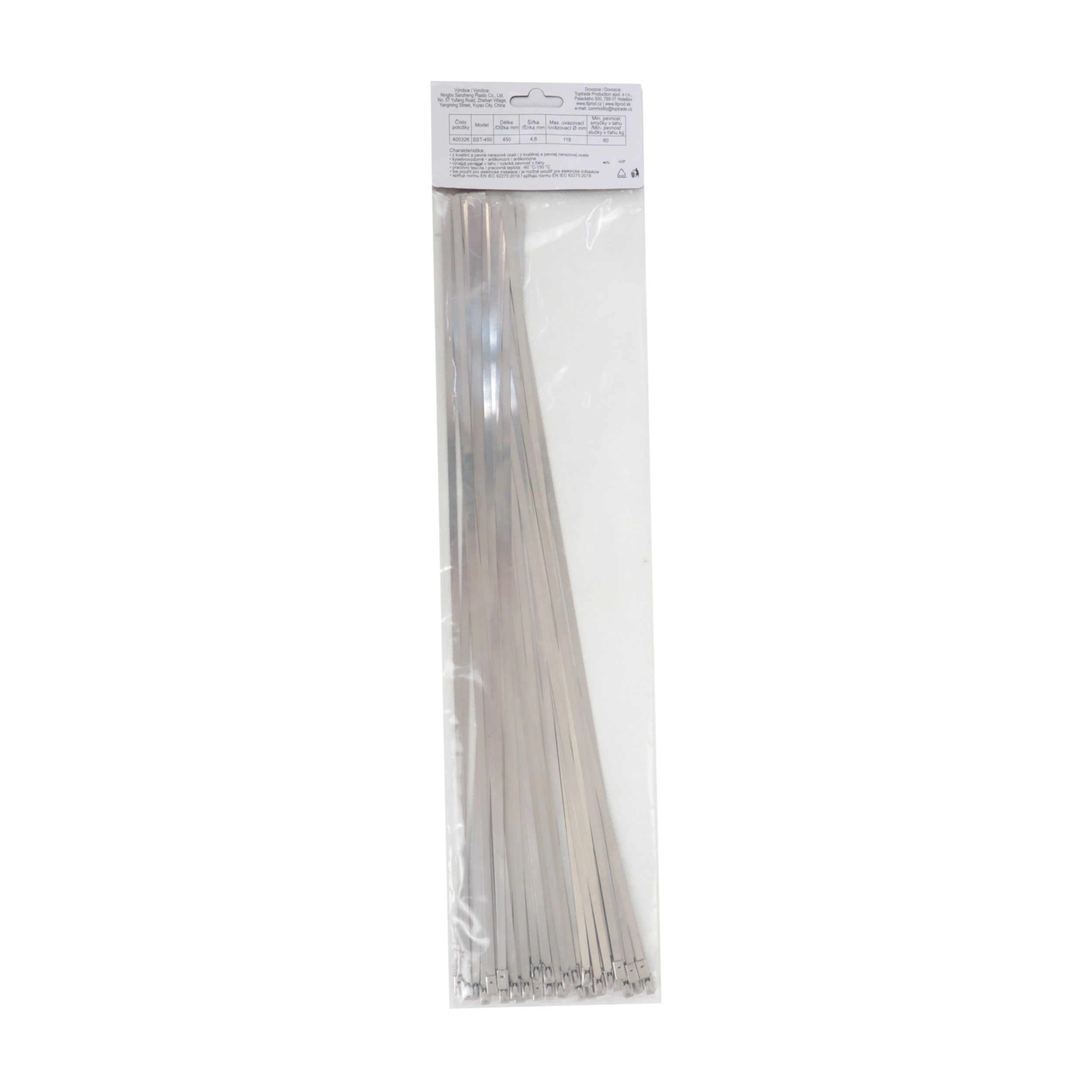 TOPTRADE stahovací pásky nerezové 4,6 × 450 mm, 50 ks