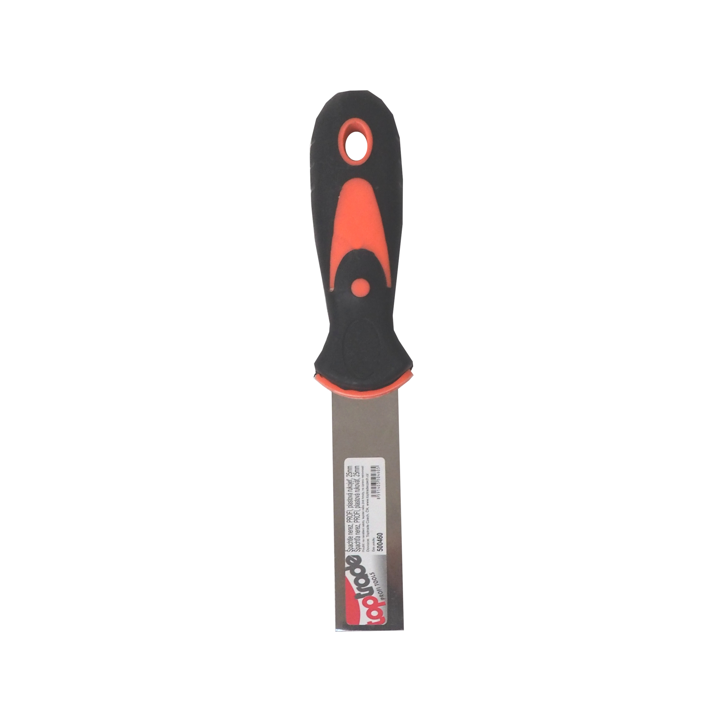 TOPTRADE špachtle nerezová 30 mm, ergonomická gumová rukojeť – profi