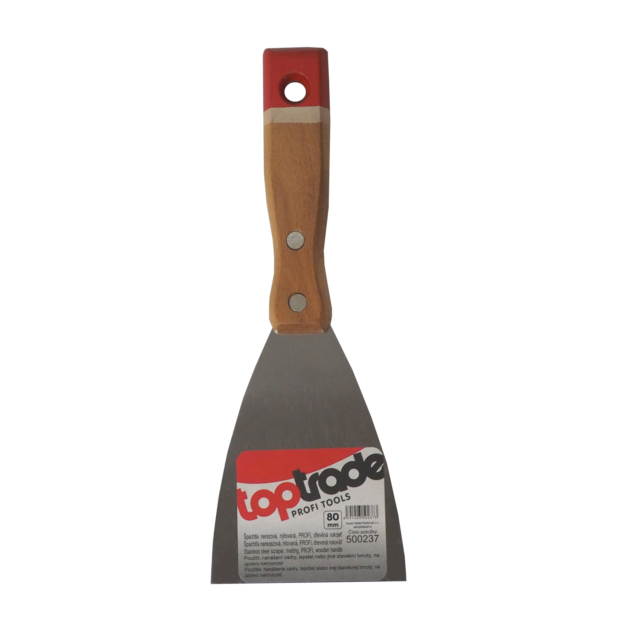 TOPTRADE špachtle nerezová 80 mm s dřevěnou nýtovanou rukojetí