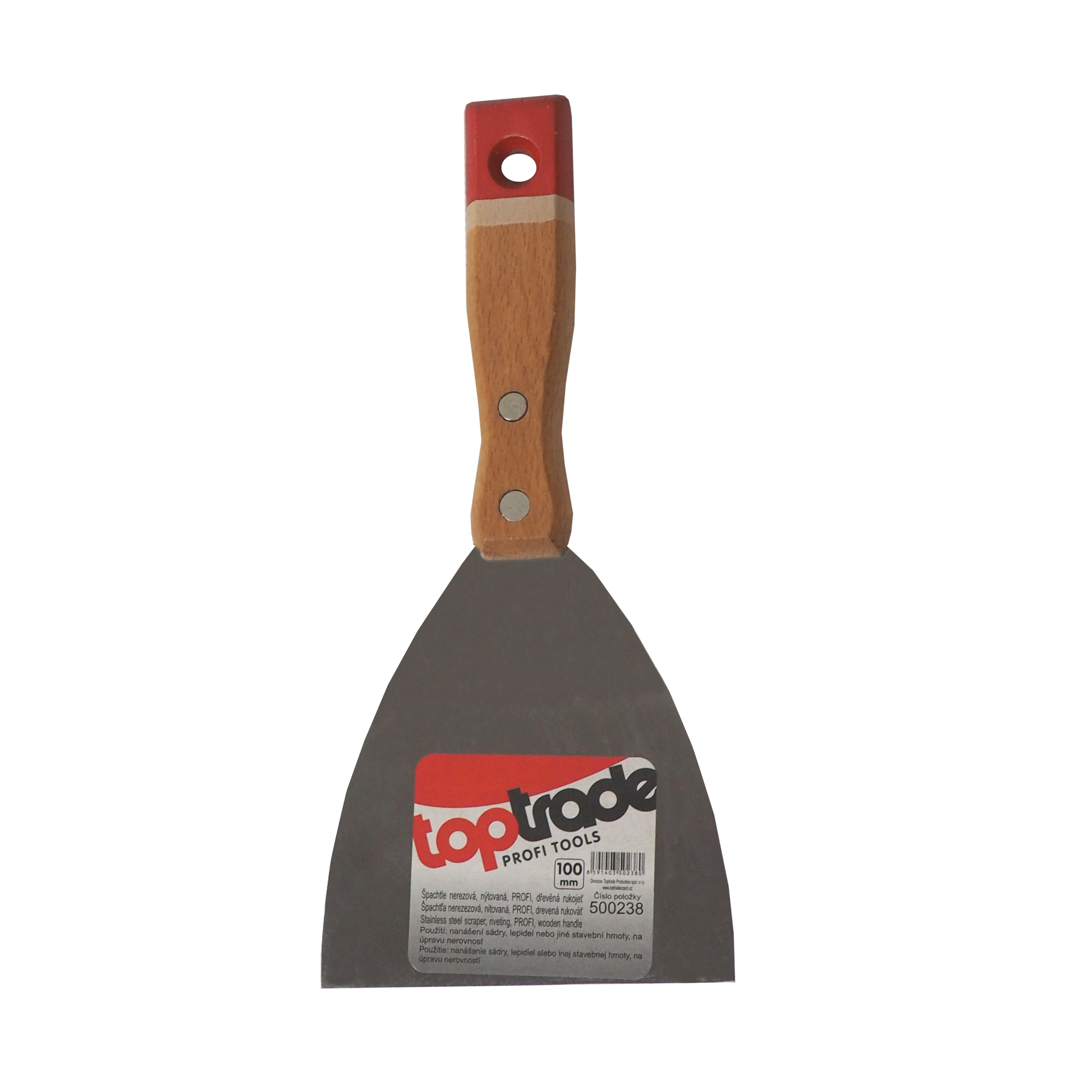TOPTRADE nerezová špachtle 100 mm s dřevěnou rukojetí, profi
