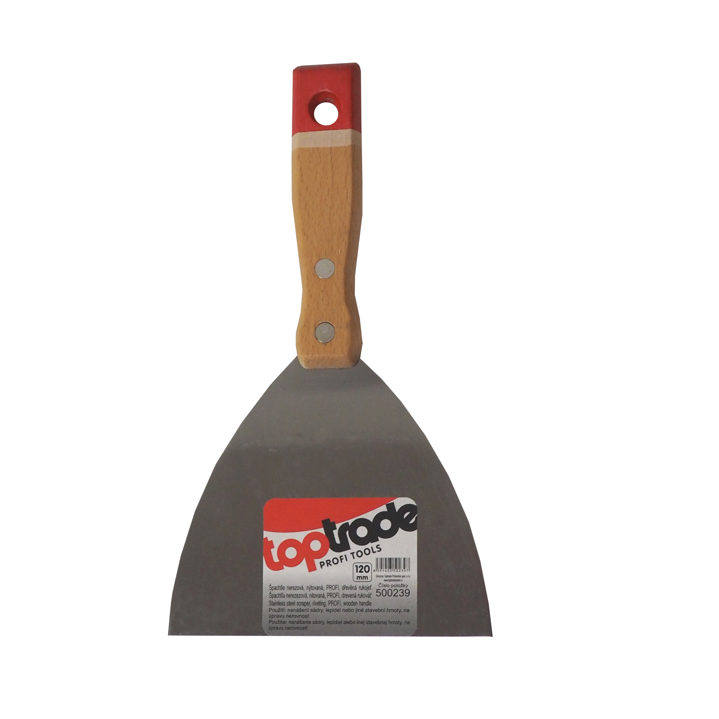 TOPTRADE špachtle nerezová 120 mm – dřevěná nýtovaná rukojeť