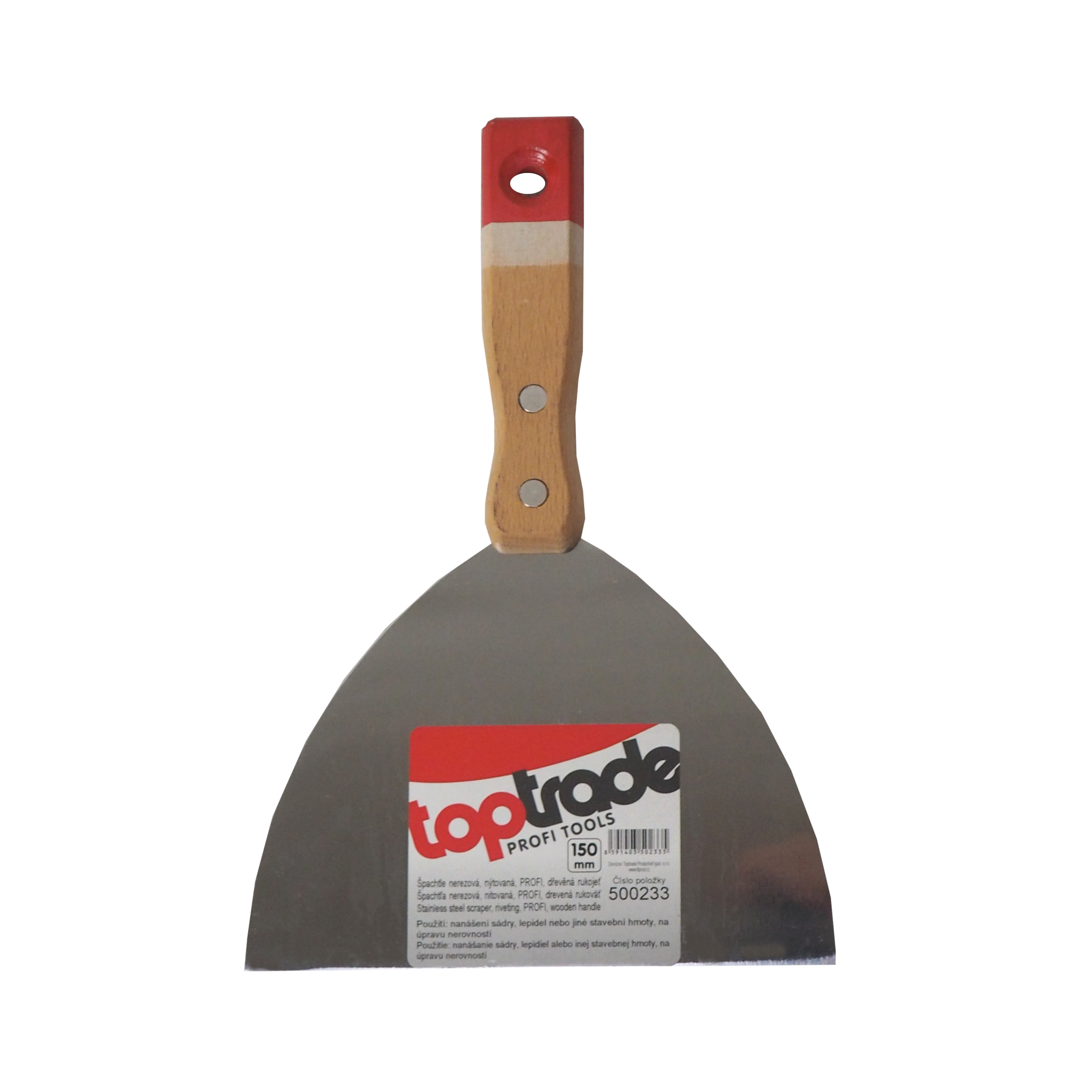 TOPTRADE špachtle nerezová 150 mm – dřevěná, nýtovaná rukojeť