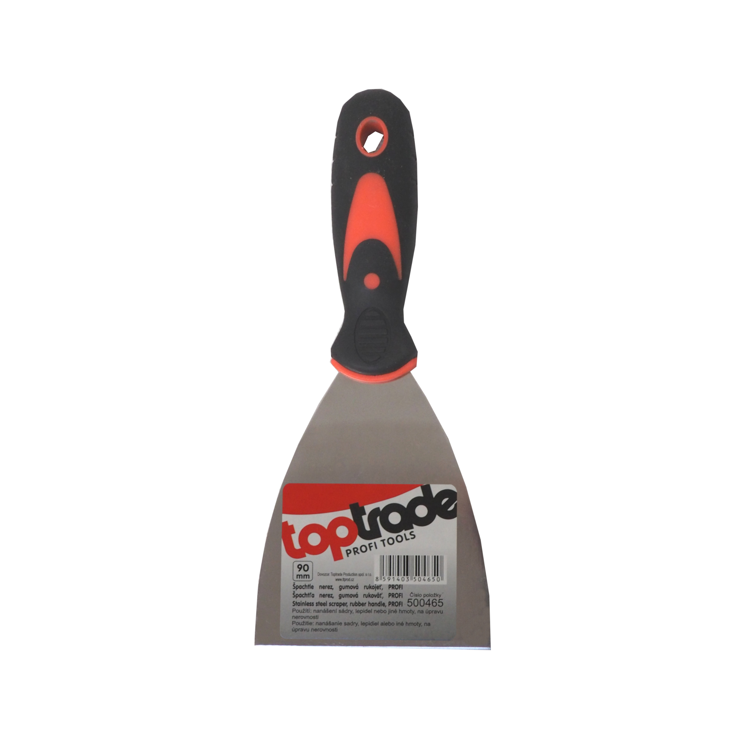 TOPTRADE špachtle nerezová s gumovou ergonomickou rukojetí 90 mm – profi