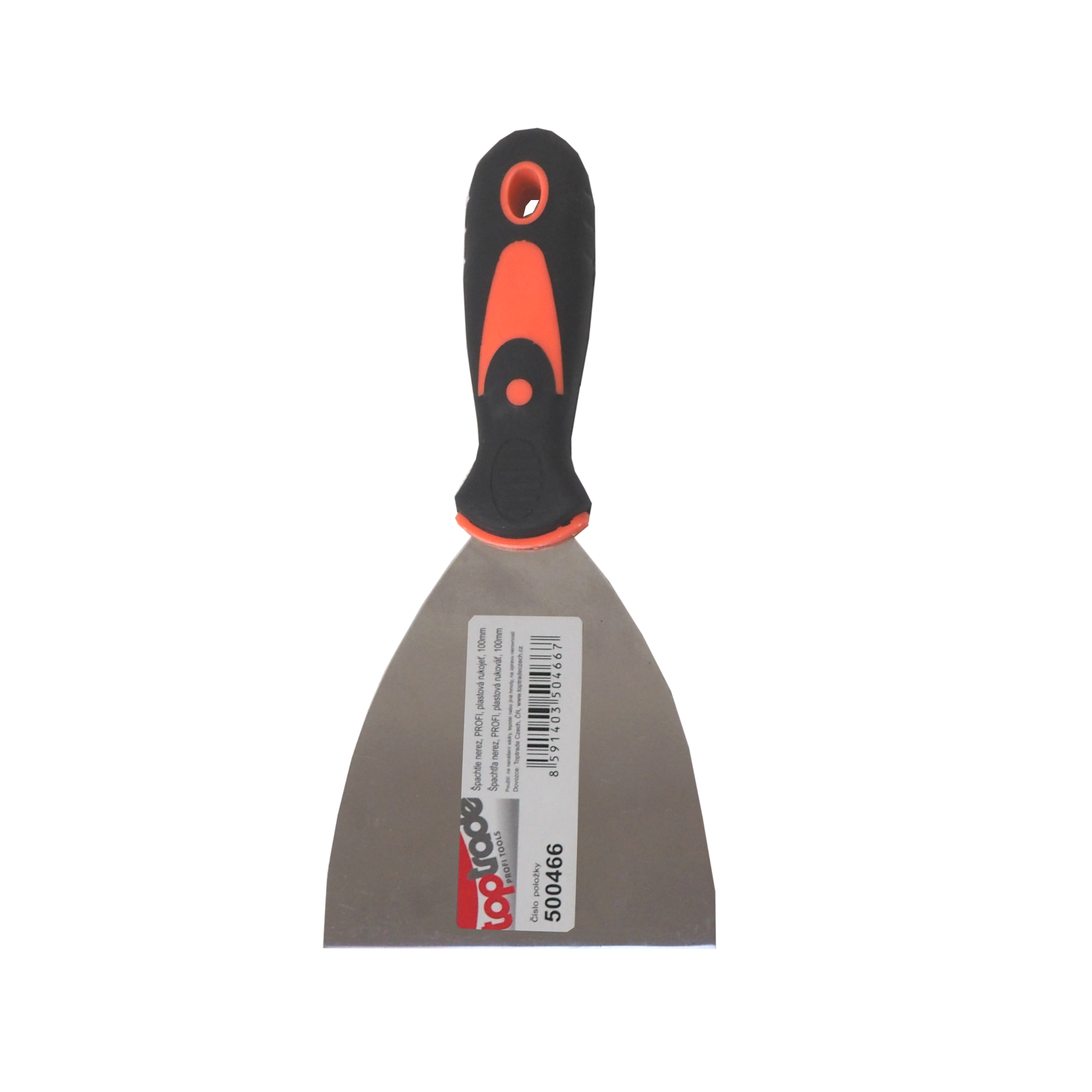 TOPTRADE nerezová špachtle 100 mm, ergonomická gumová rukojeť, profi