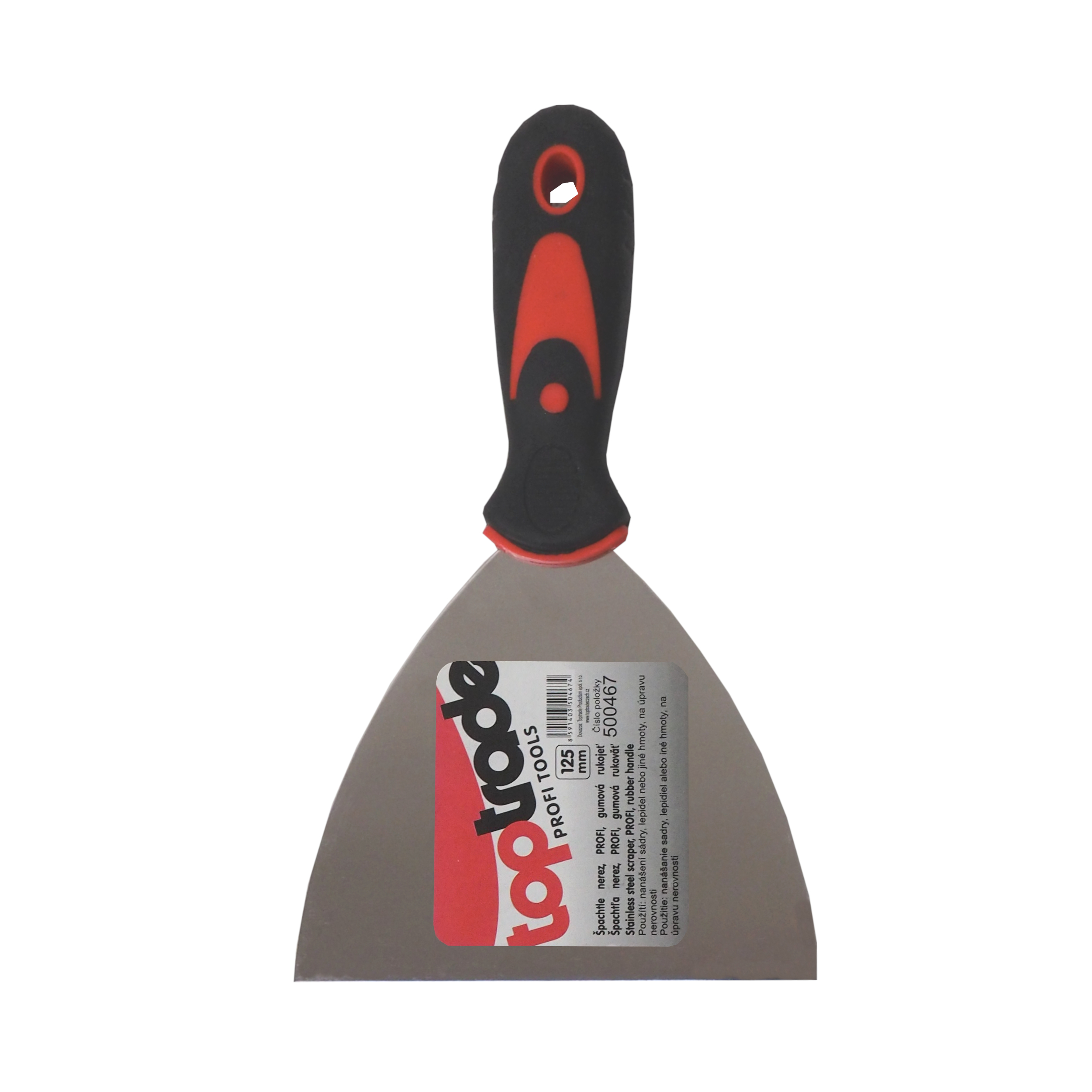 TOPTRADE špachtle nerezová 125 mm s ergonomickou gumovou rukojetí