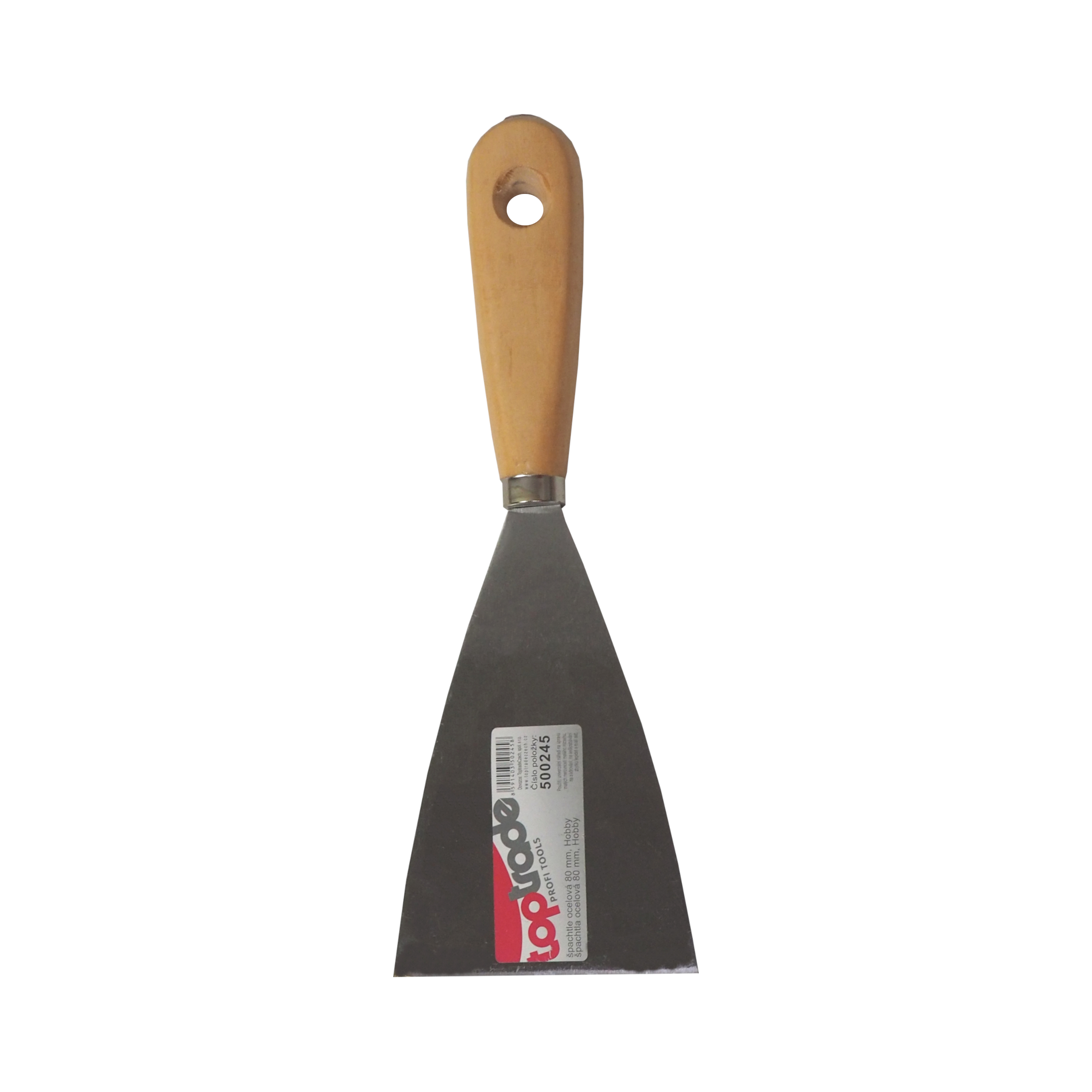 TOPTRADE špachtle ocelová 80 mm, dřevěná rukojeť, hobby