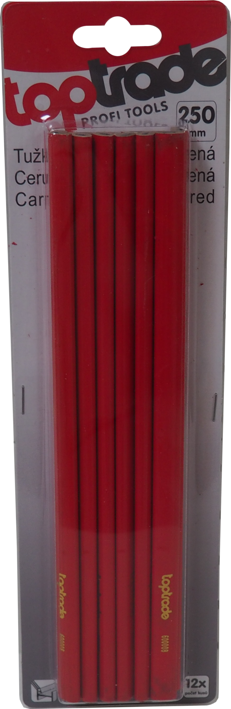 TOPTRADE tesařská tužka, červená, 250 mm, sada 12 ks