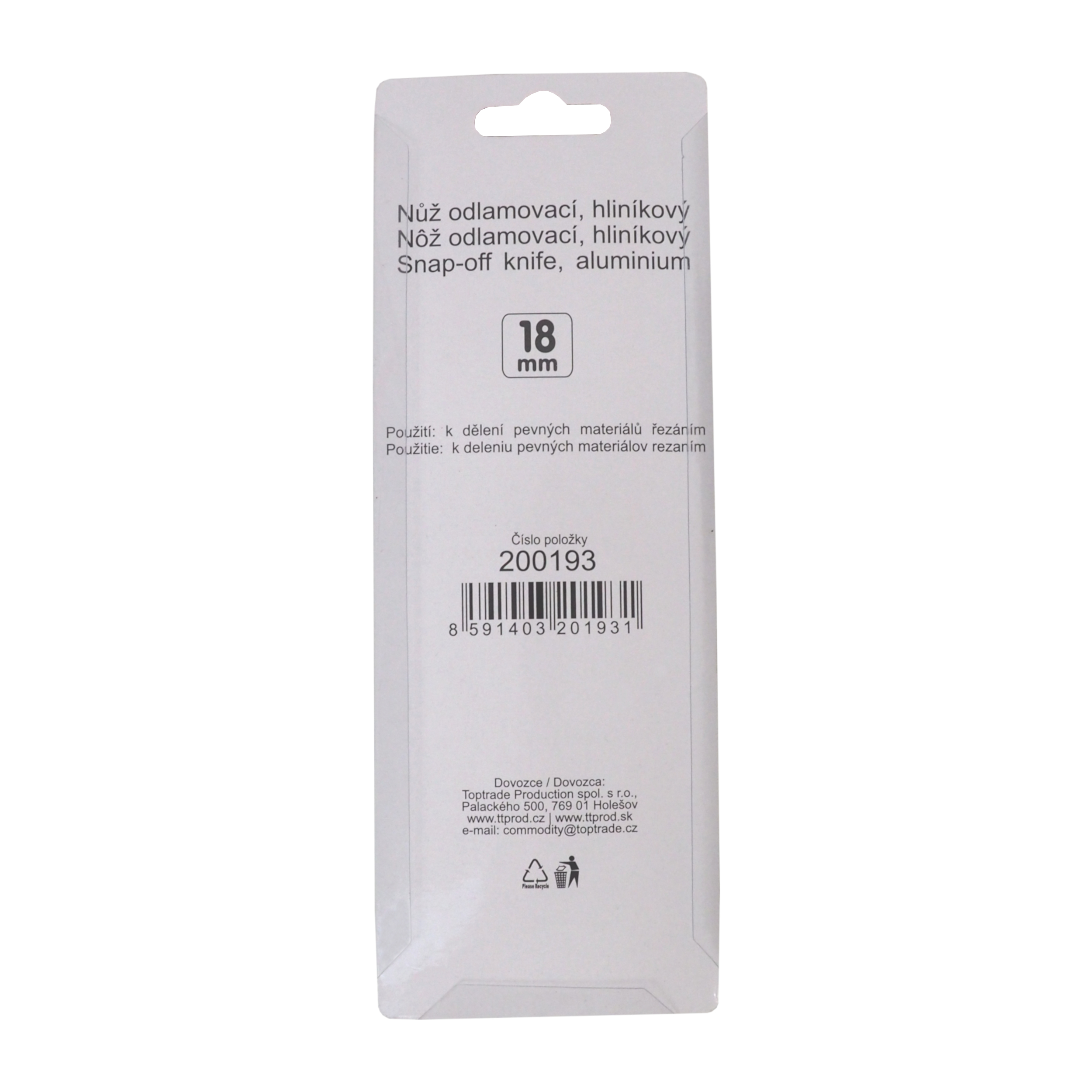 TOPTRADE odlamovací nůž 18 mm, hliníkový