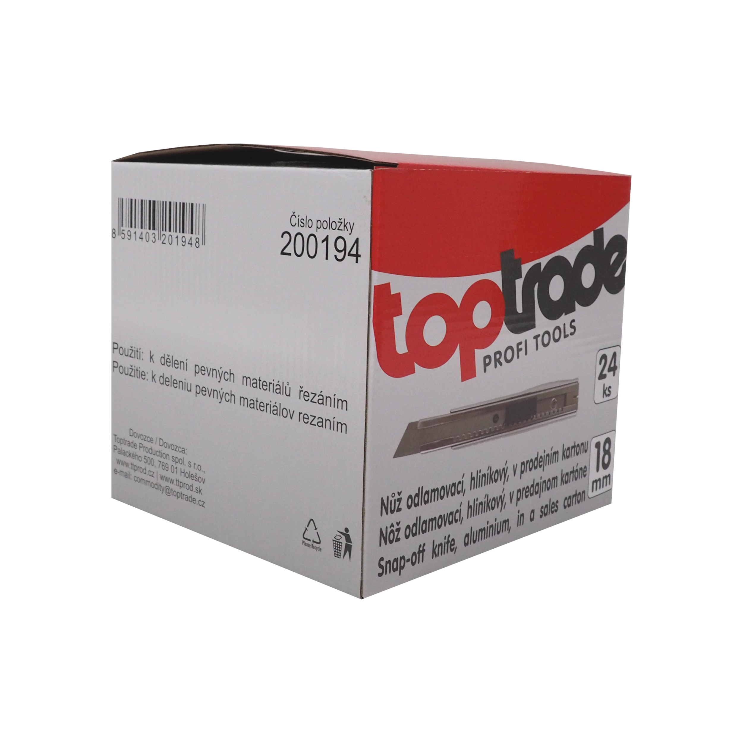 TOPTRADE odlamovací nůž 18 mm, hliníkový – prodejní box 24 ks