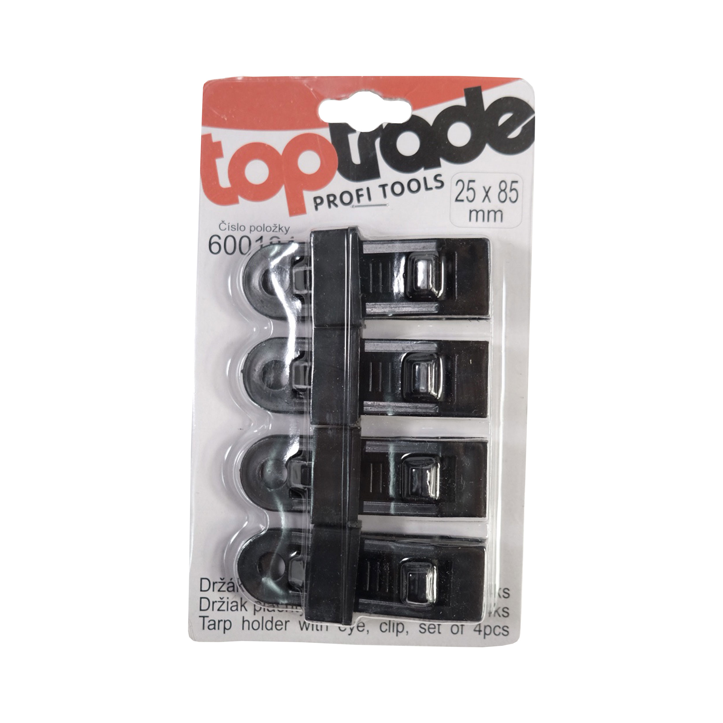 TOPTRADE držák plachty s okem, klipsna 25×85 mm – sada 4 ks