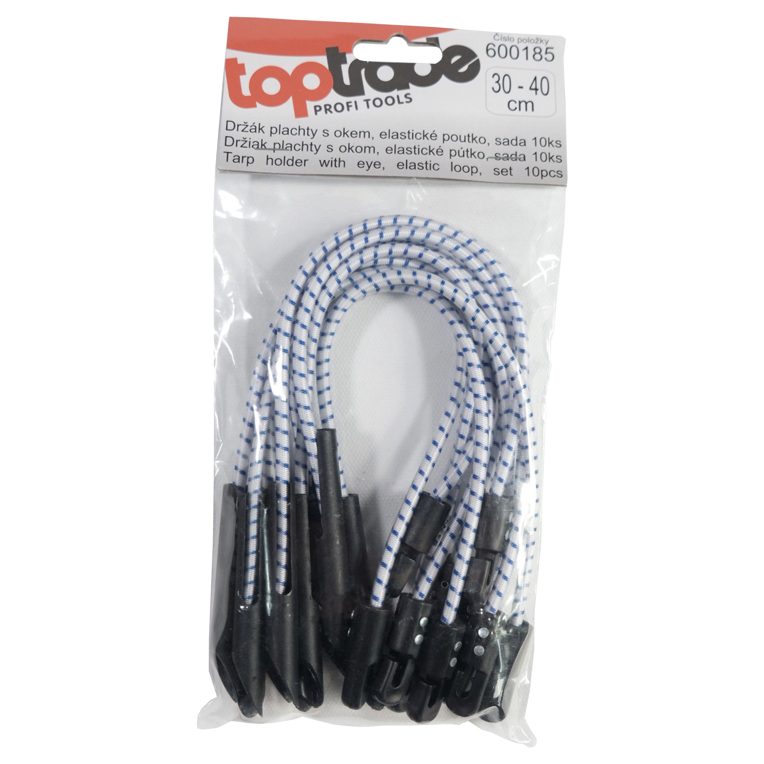 TOPTRADE držák plachty s okem, elastické poutko 30–40 cm (10 ks)