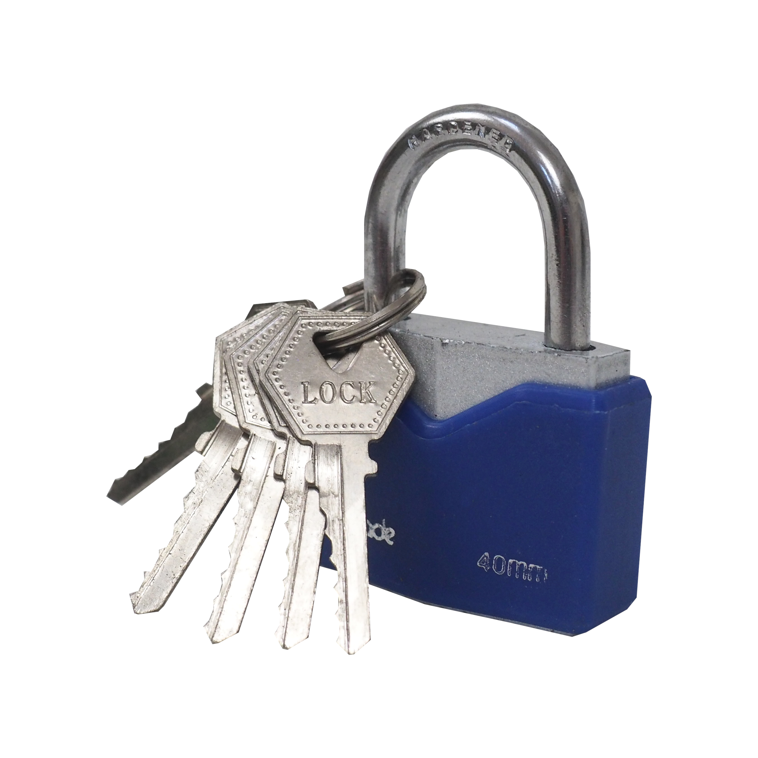 TOPTRADE visací zámek 40 mm – modrý, 5 klíčů