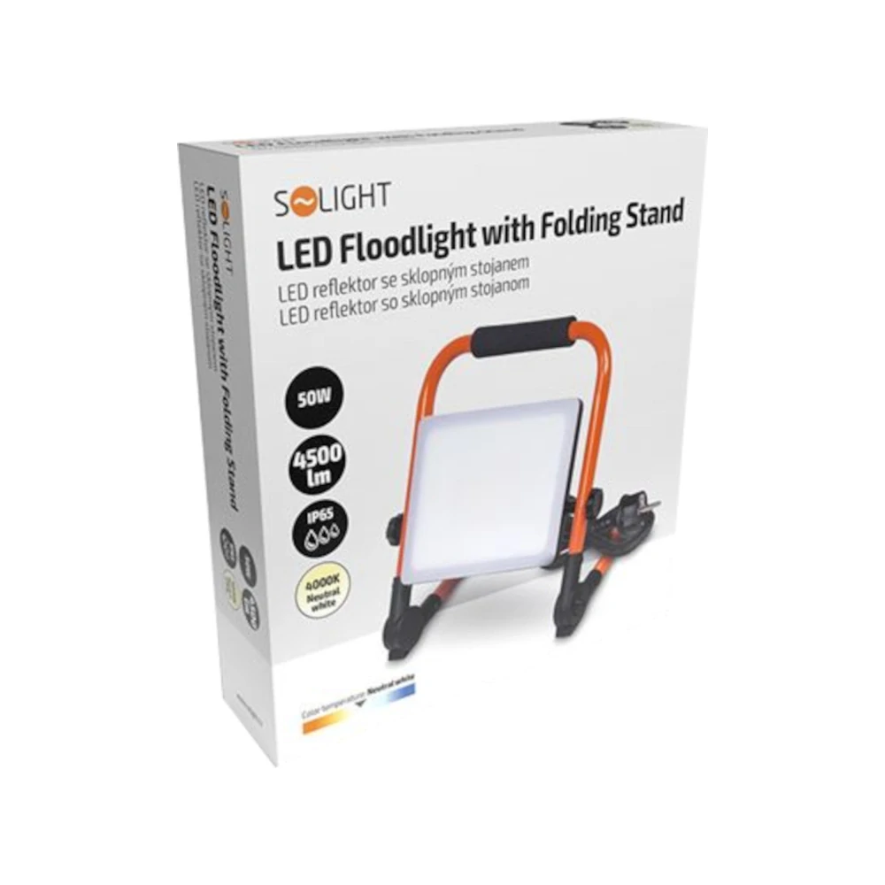 Reflektor LED přenosný 50 W se sklopným stojanem, 4500 lm, 4000 K, IP65