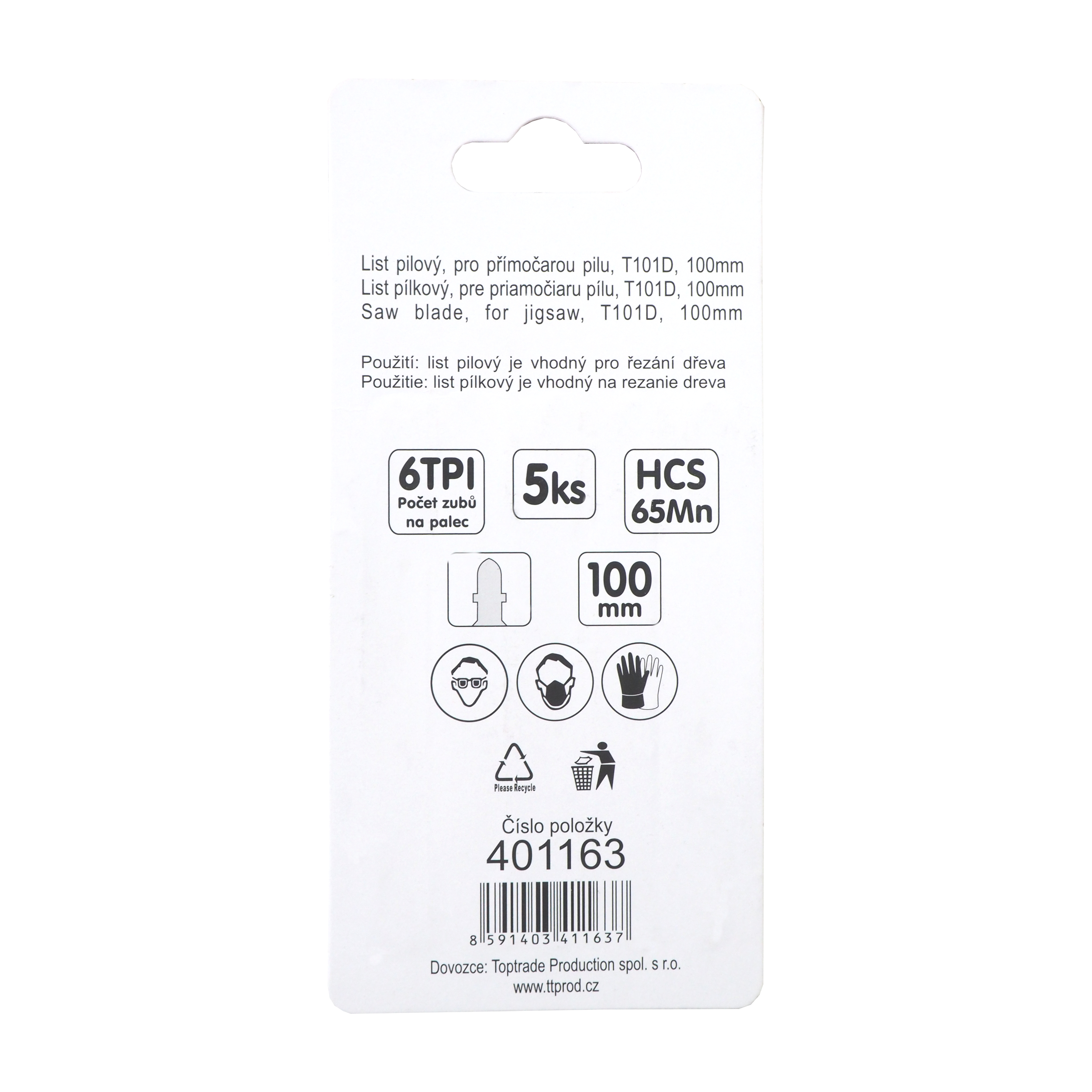 TOPTRADE pilové listy T101D 100 mm – dřevo, 5 ks