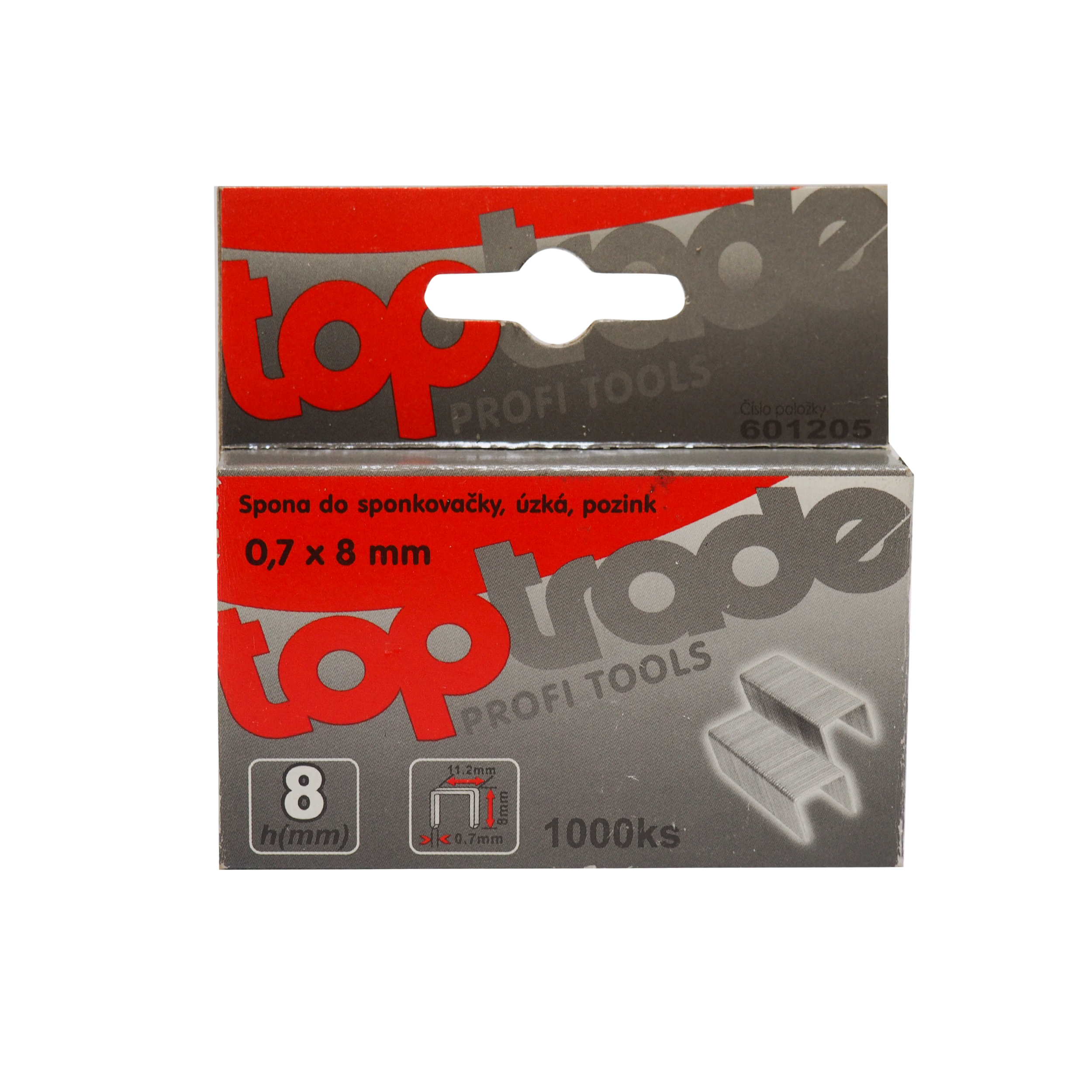 TOPTRADE úzké spony do sponkovačky 0,7 × 6 mm, pozinkované, 1000 ks