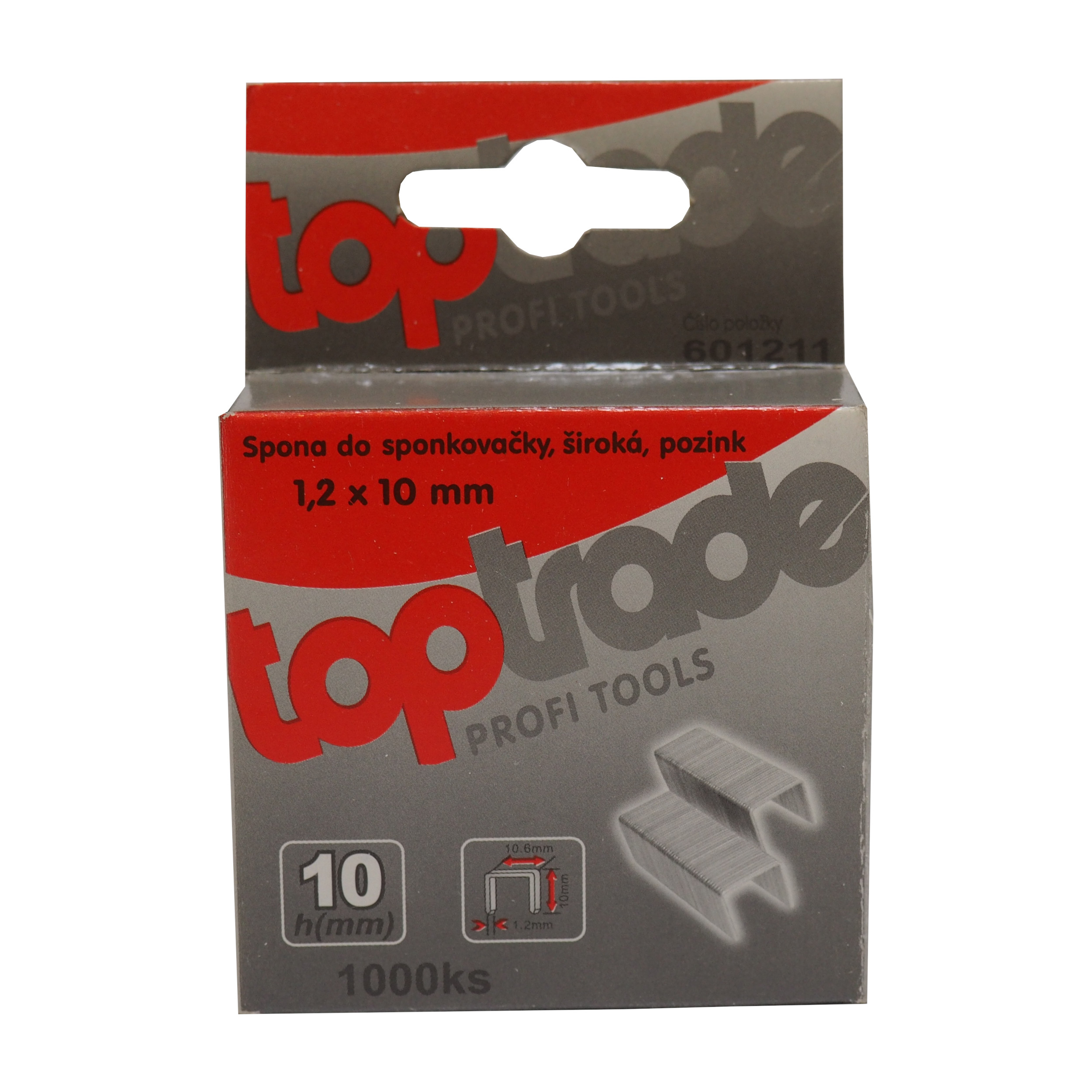 TOPTRADE široké spony do sponkovačky 1,2×8 mm, pozink – 1000 ks