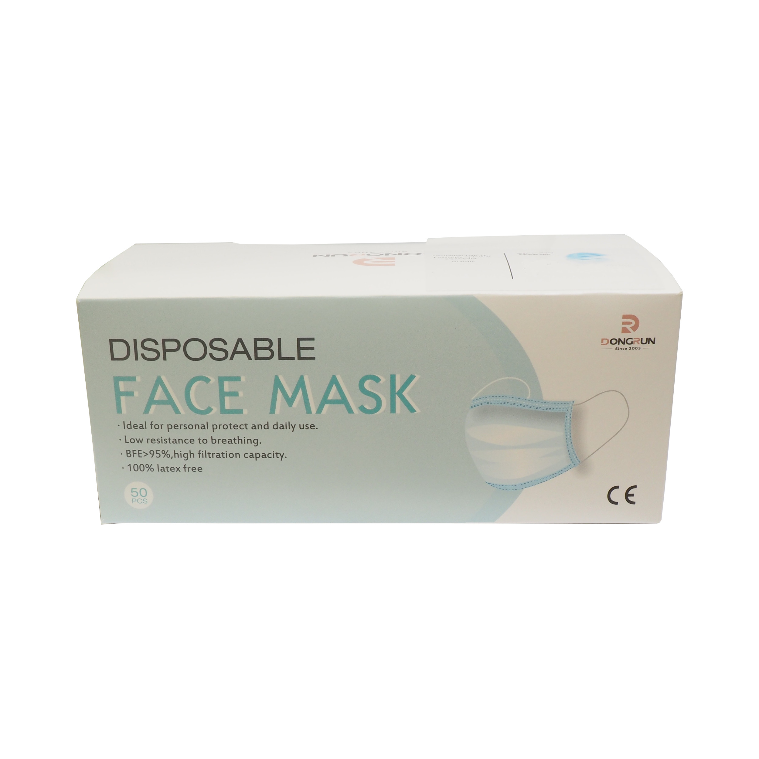 Hygienická rouška 3vrstvá – 50 ks, bílo‑modrá