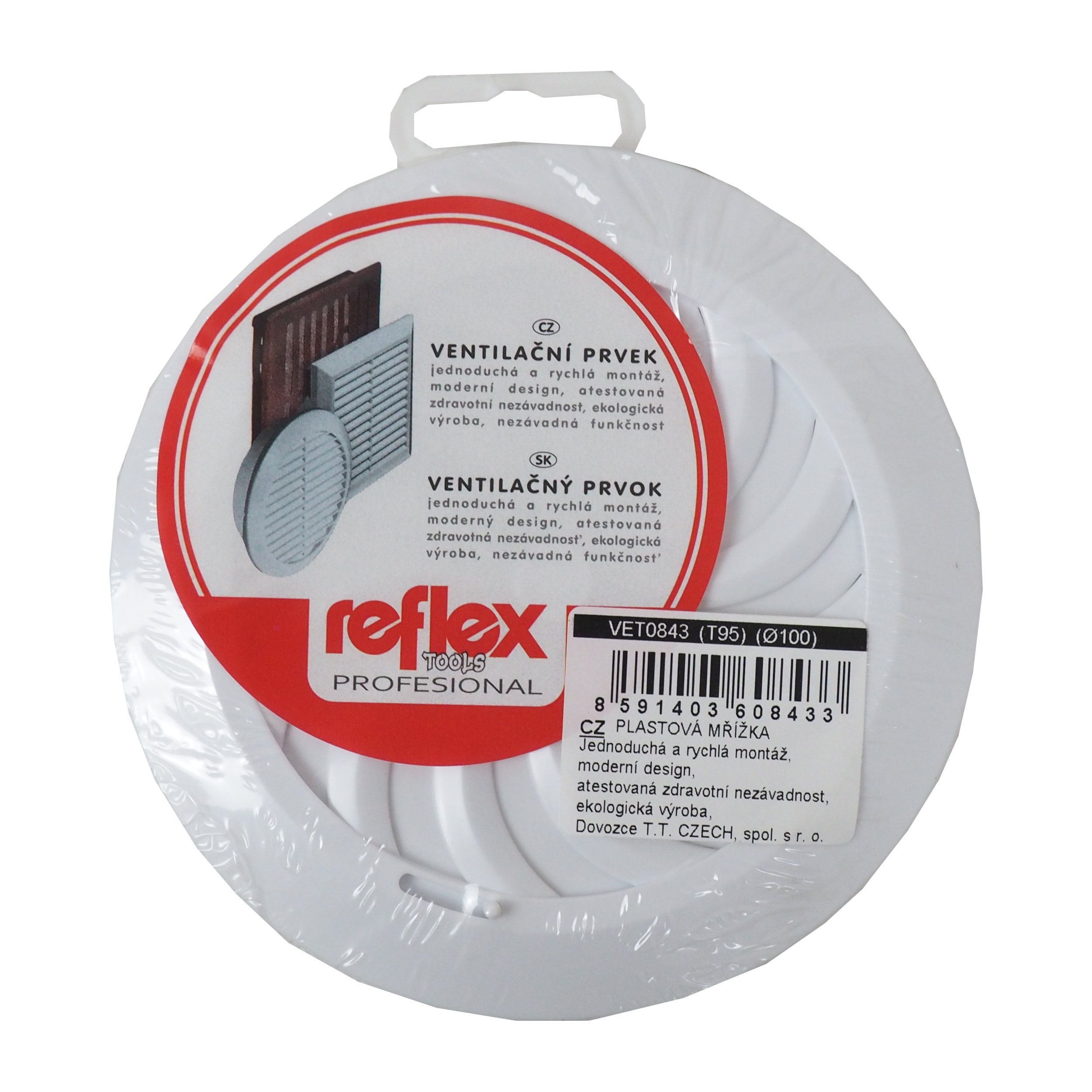 Větrací mřížka REFLEX Ø100/135 mm – bílá se síťkou