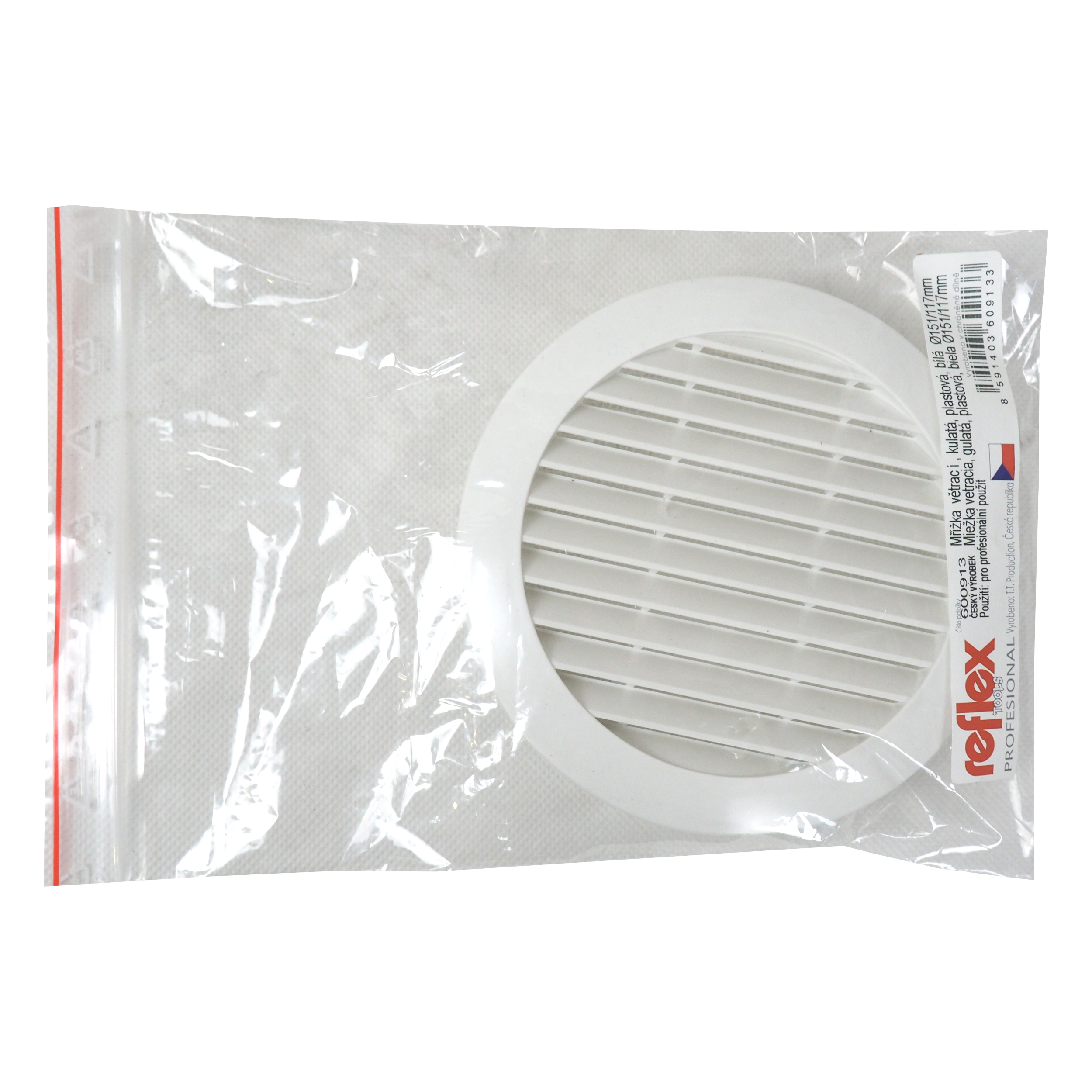 TOPTRADE větrací mřížka kulatá s přírubou Ø118 mm, plast (čelo Ø145 mm)