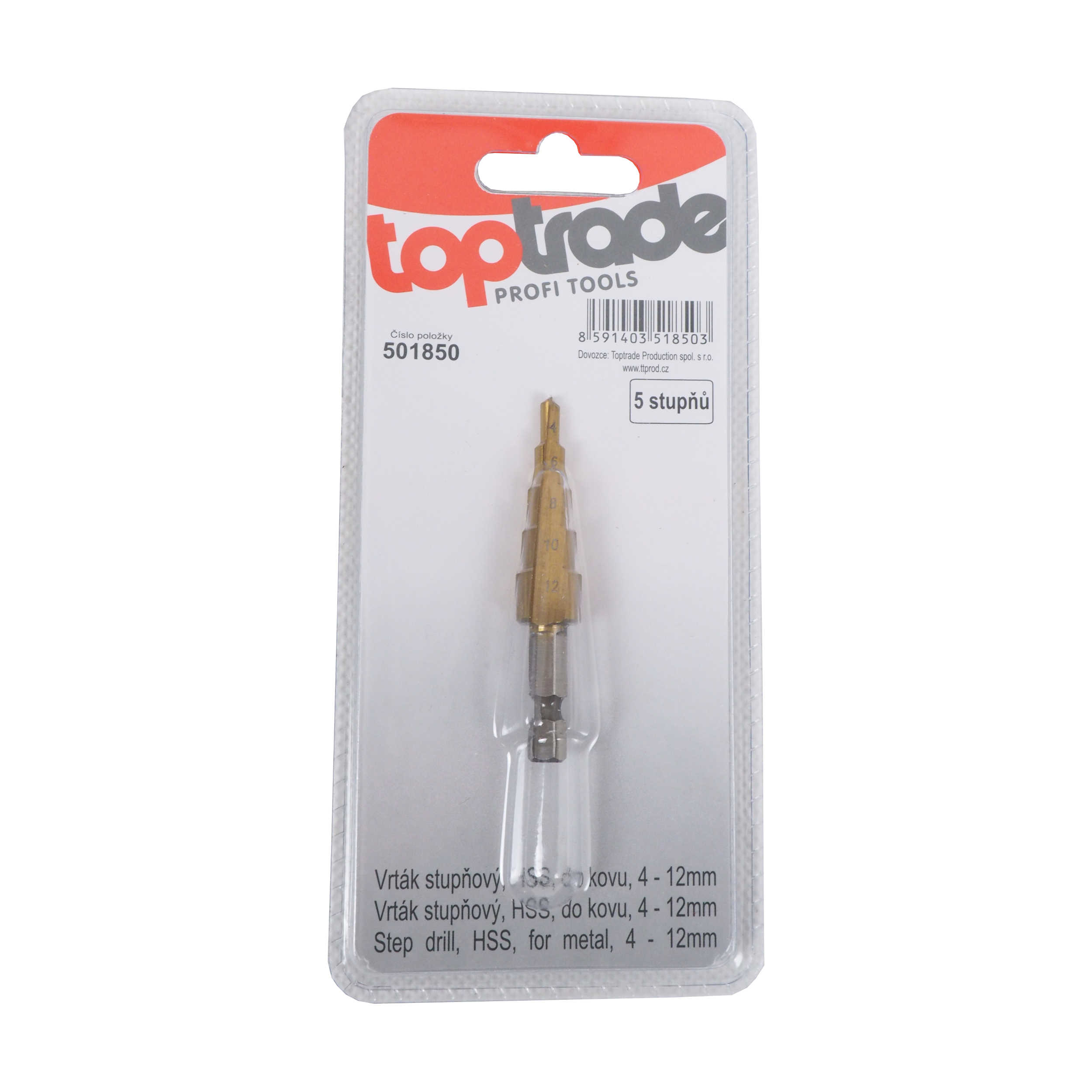 TOPTRADE vrták stupňový HSS 4–12 mm (5 stupňů) do kovu