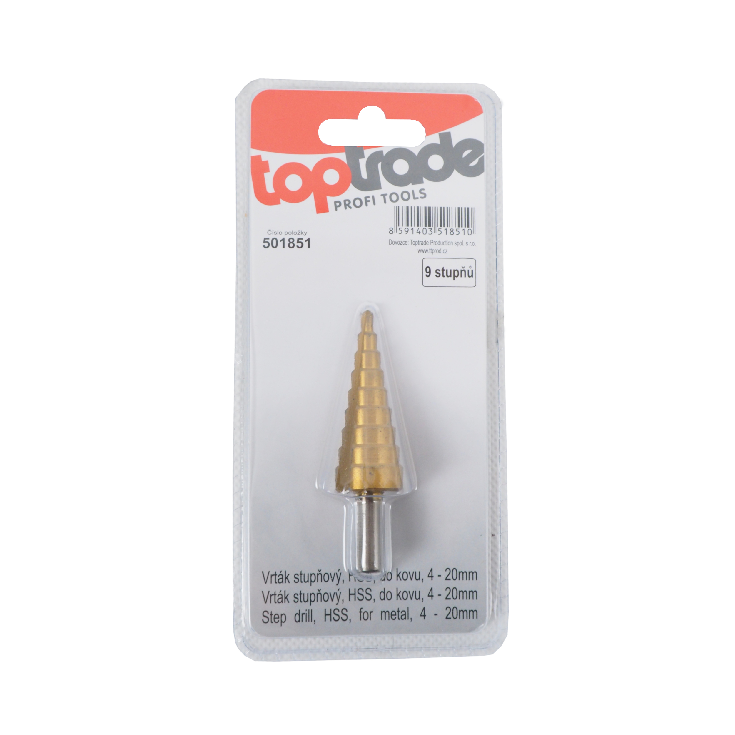 TOPTRADE stupňovitý vrták HSS 4–20 mm, 9 stupňů (do kovu)