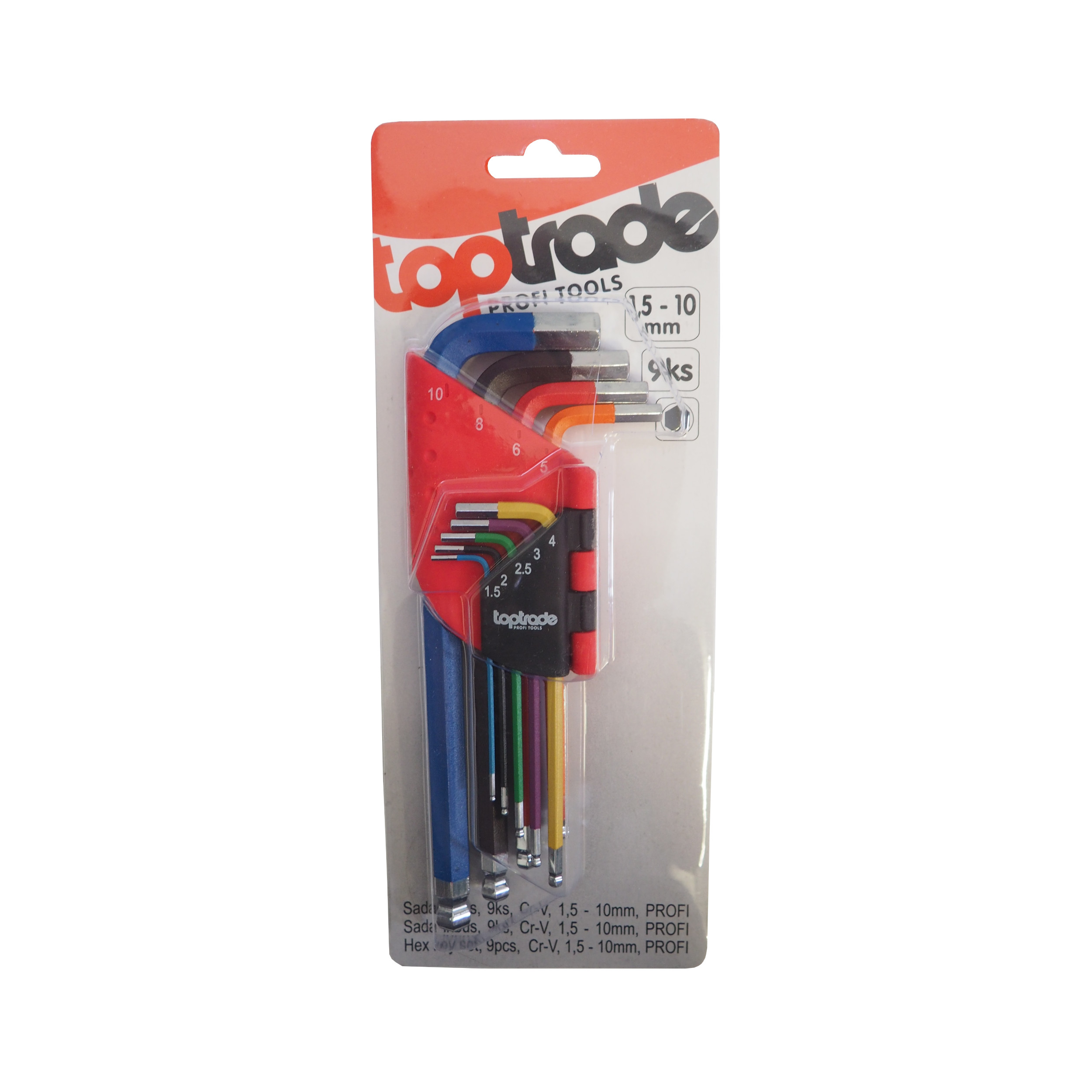 TOPTRADE sada inbus klíčů 9 ks, 1,5–10 mm, Cr‑V