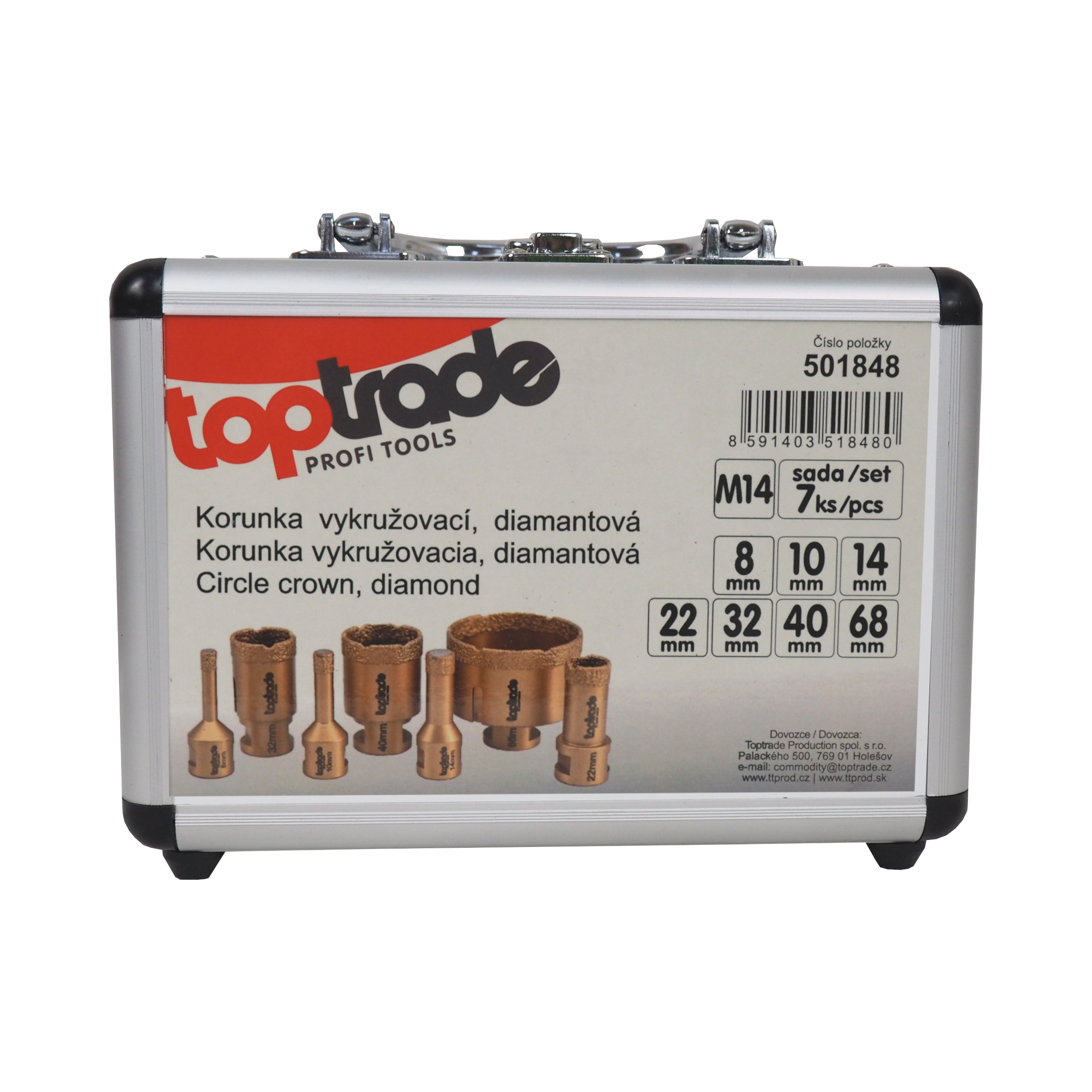 TOPTRADE korunka vykružovací, diamantová, M14, sada 7 ks