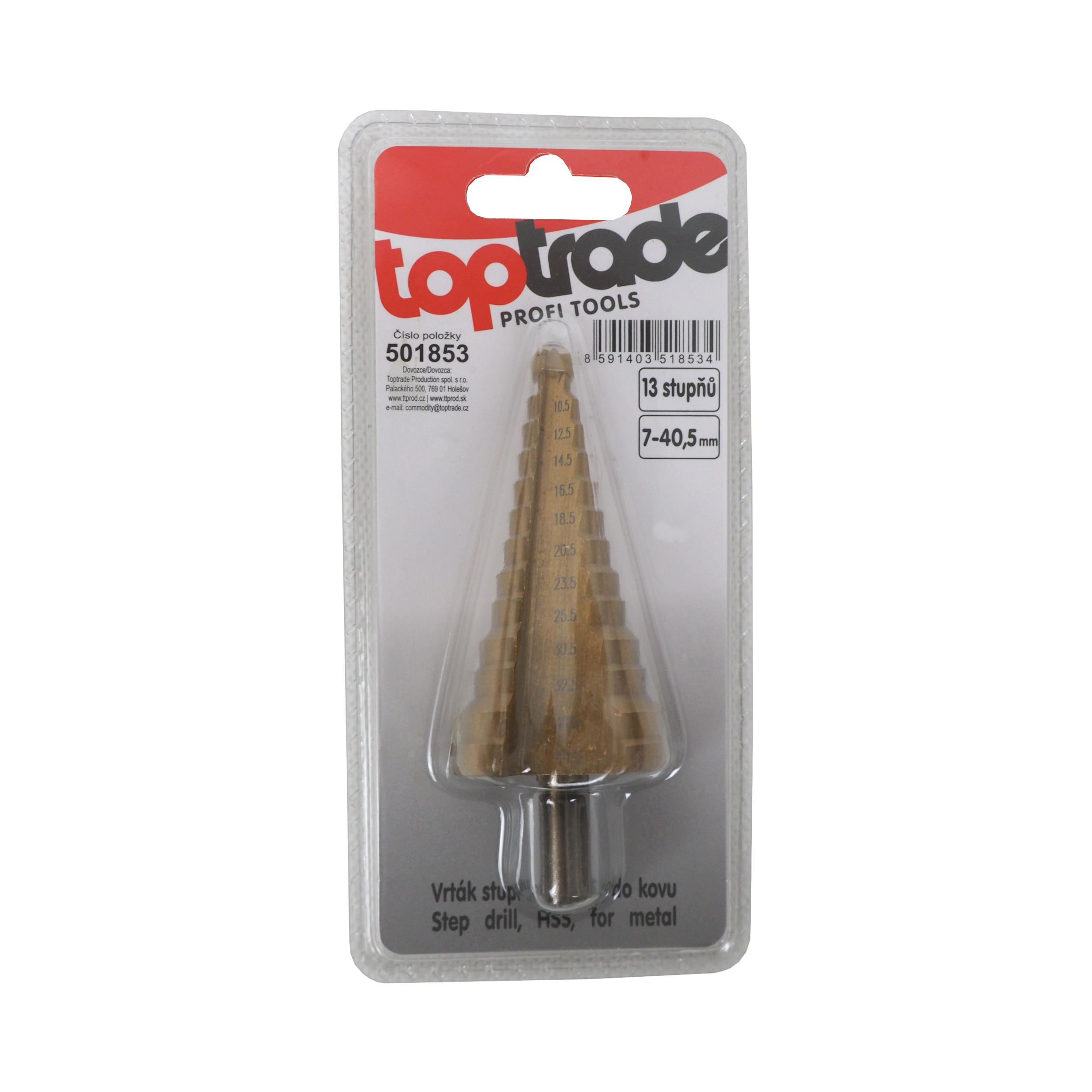 TOPTRADE vrták stupňový, HSS, do kovu, 7 – 40,5 mm, 13 stupňů
