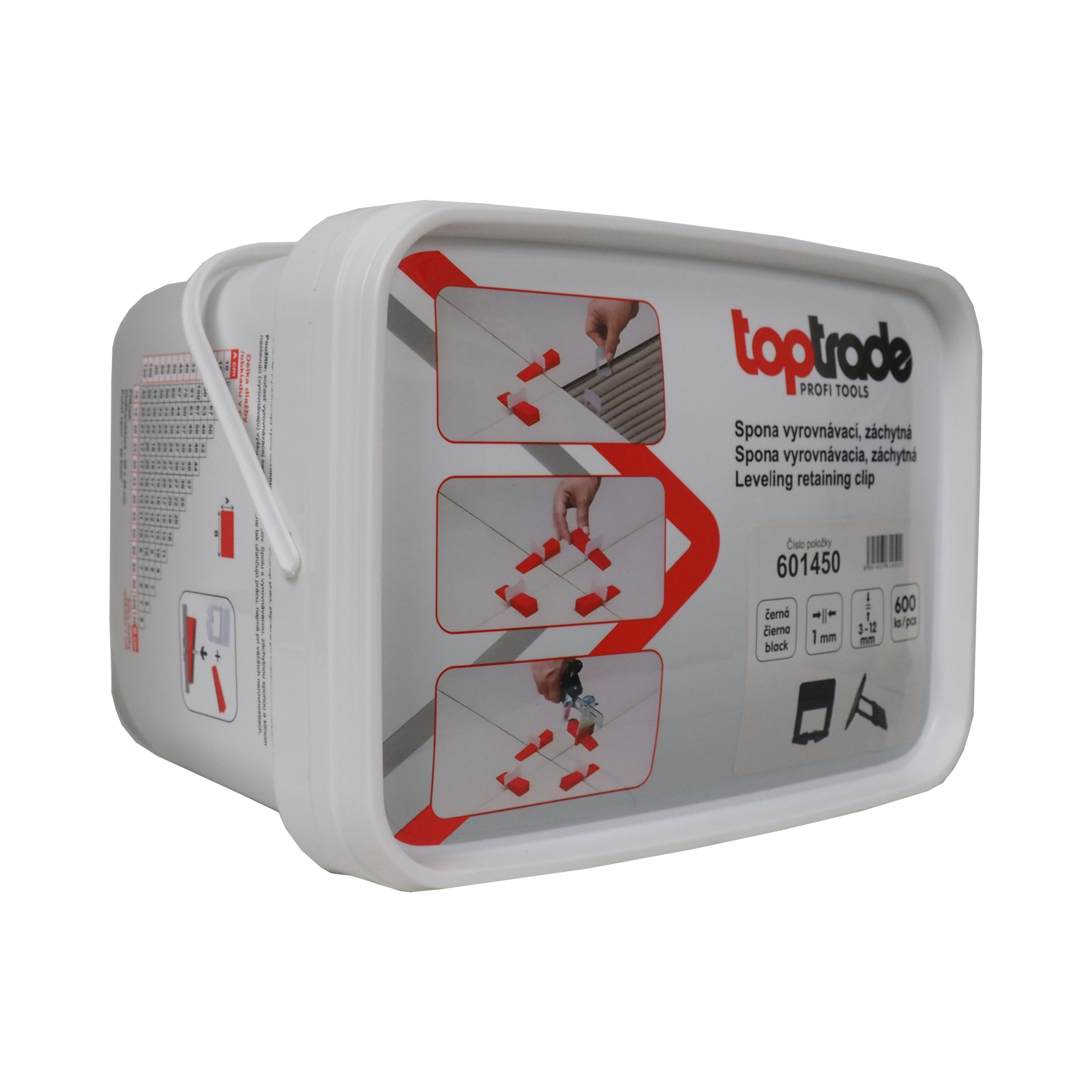 TOPTRADE spona vyrovnávací, záchytná, tl. 1 mm, vyrovnávací výška 3 - 12 mm / 600 ks