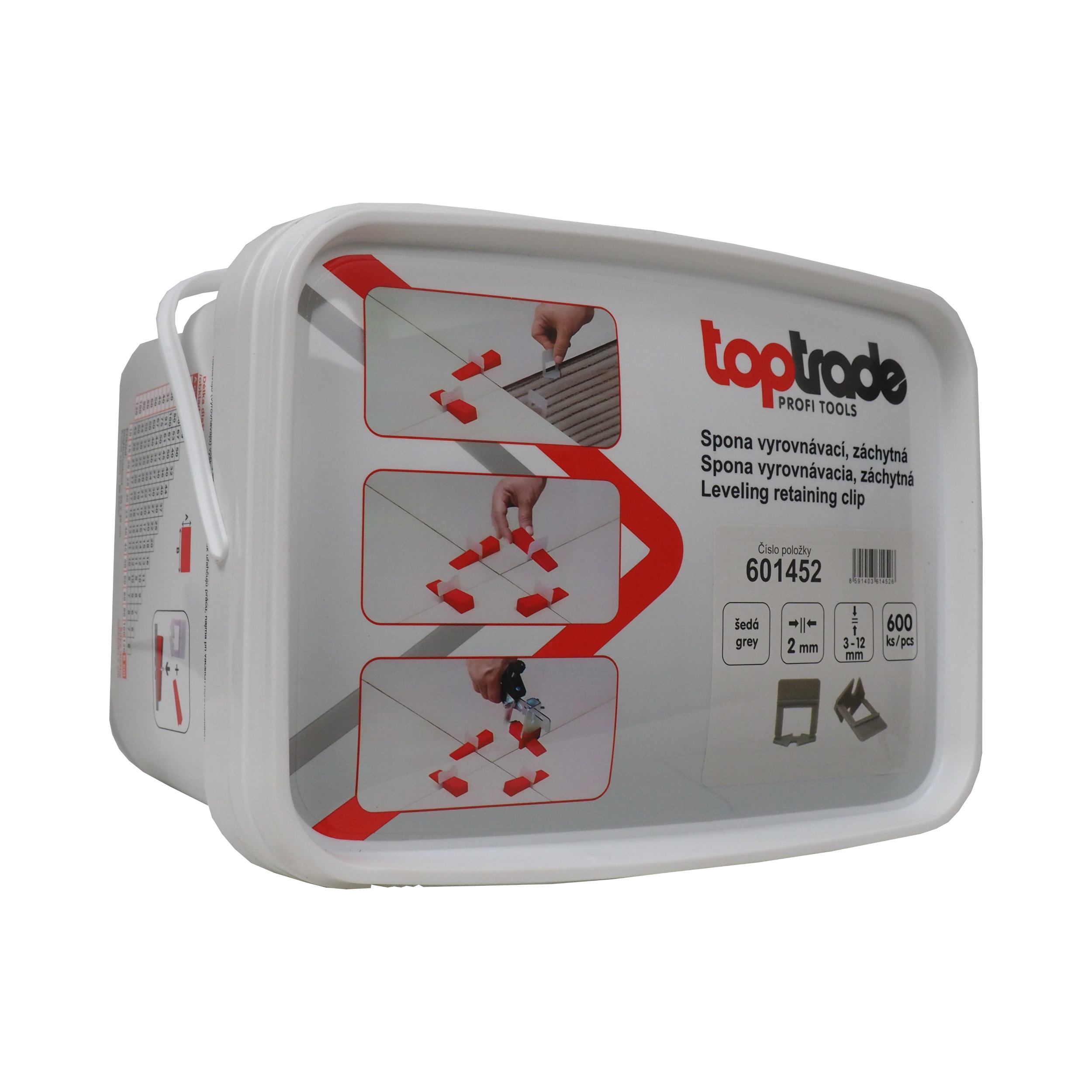 TOPTRADE spona vyrovnávací, záchytná, tl. 2 mm, vyrovnávací výška 3 - 12 mm / 600 ks
