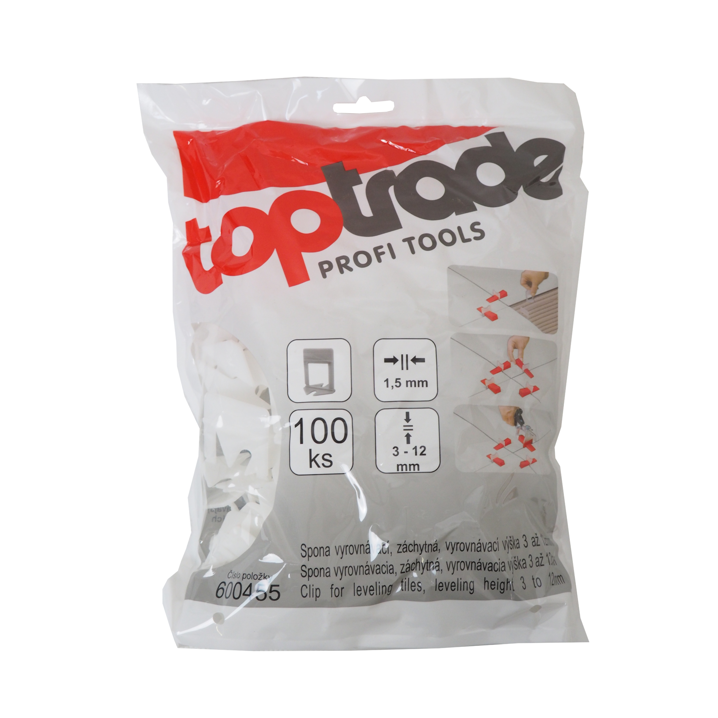 TOPTRADE vyrovnávací spona 1,5 mm, výška 3–12 mm, 100 ks