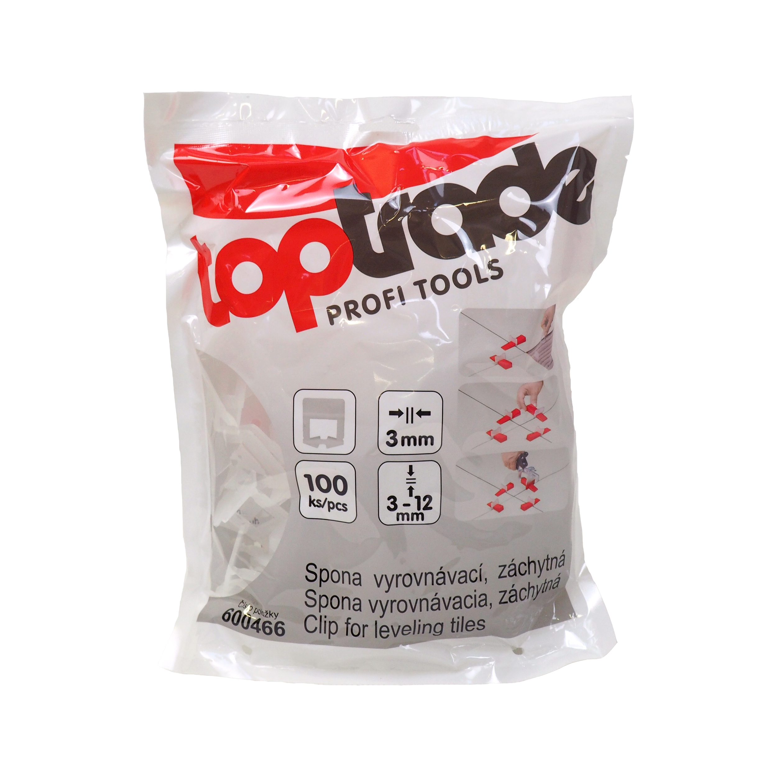 TOPTRADE spona vyrovnávací, záchytná, tl. 3 mm, vyrovnávací výška 3 - 12 mm / 100 ks