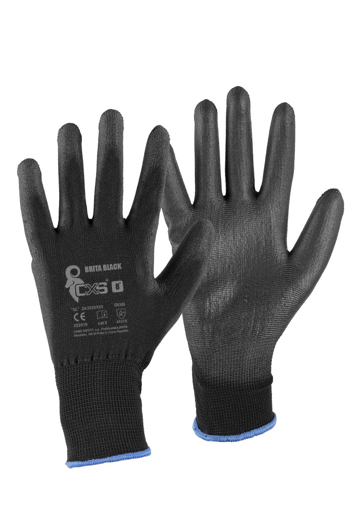 rukavice BRITA BLACK, s blistrem, s PU dlaní s úpletem, velikost 8