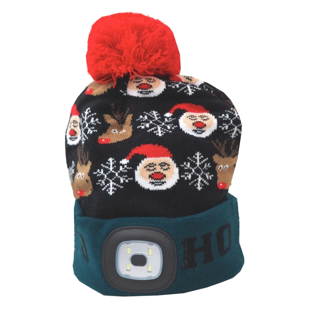 LED čepice X-mas Ho-Ho, velikost L, zeleno-černá