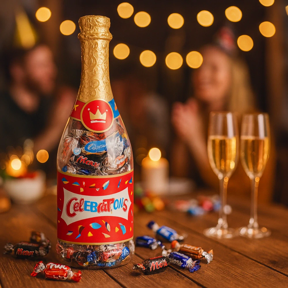 Dárková láhev MINIS – Snickers, Mars, Twix, Bounty, Milky Way 296 g