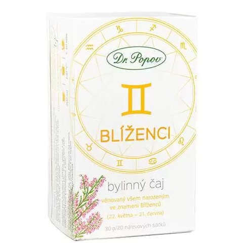 Levně Bylinný čaj BLÍŽENCI – porcovaný, 30 g (20 sáčků) (Směs se zeleným čajem, jablkem, ibiškem, skořicí a bylinkami. Inspirováno znamením Blíženců (22. 5.–21. 6.). Obsahuje kofein.)