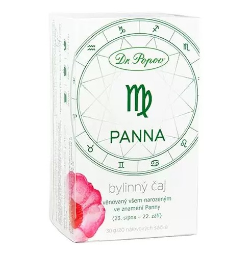 Bylinný čaj PANNA – 20 sáčků (30 g) (Bylinný porcovaný čaj pro narozené ve znamení Panny (23. 8.–22. 9.), vyrobeno v ČR, bez umělých barviv a aromat.)