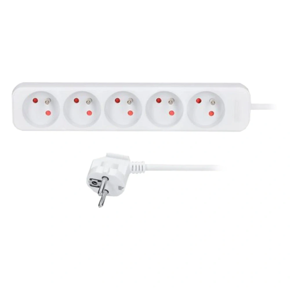 Prodlužovací přívod 5 zásuvek, 3 m, 3×1 mm², bílý, bez vypínače