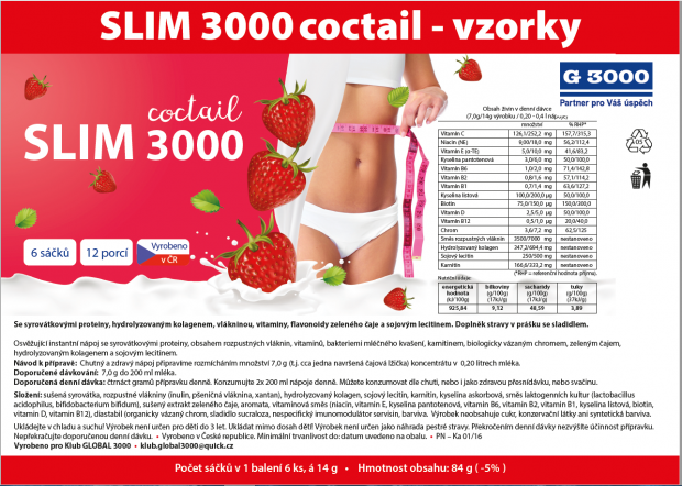 Levně SLIM 3000 COCTAIL - VZORKY - MIX PŘÍCHUTÍ (Slim 3000 coctail - vzorky. 6 sáčků, každý na 2 porce. Příchutě jahoda, vanilka, karamel.)