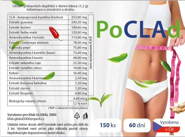 POCLAD – 150 tobolek, doplněk stravy s CLA a guaranou